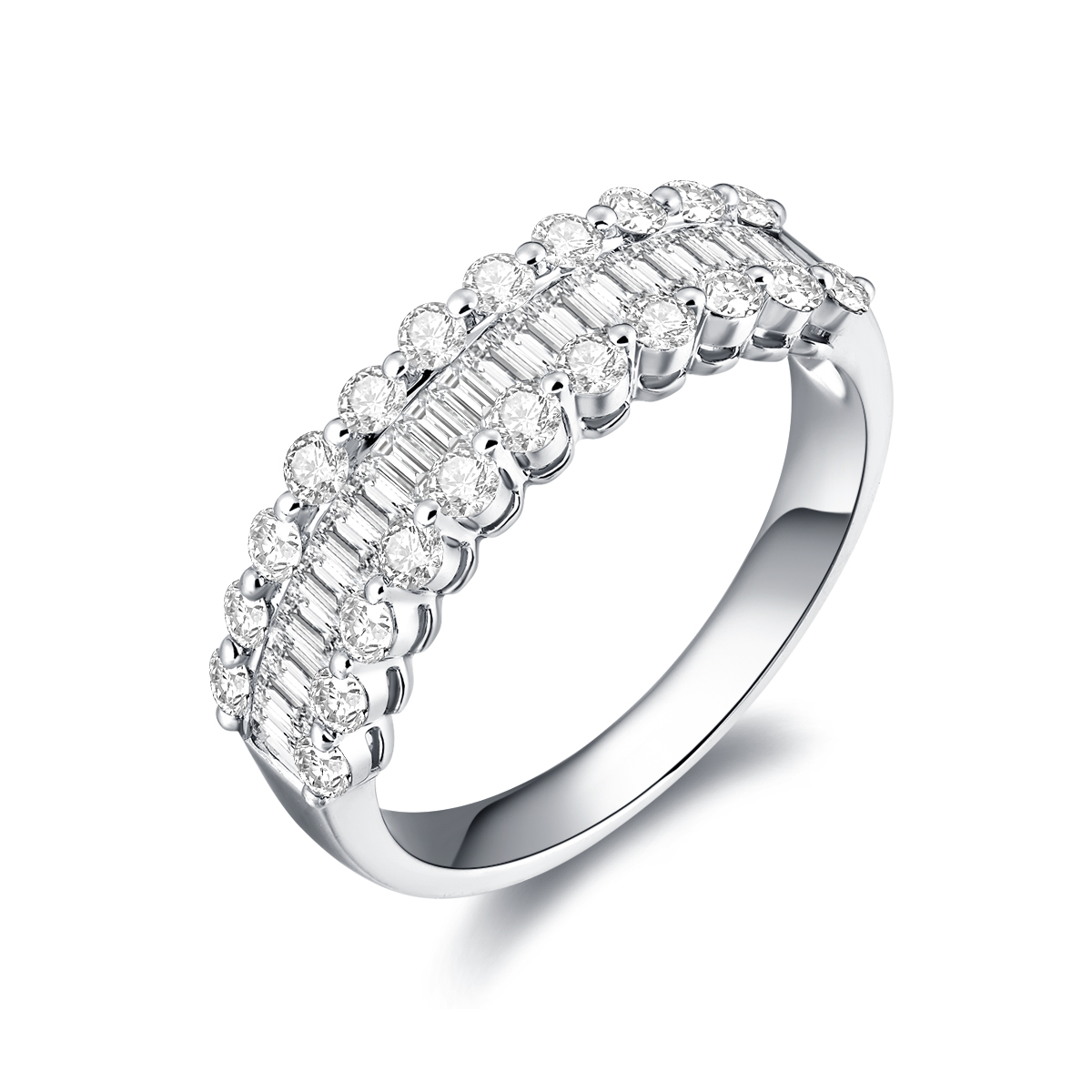 1.2 Carat Total Weight 3 Row Baguette Lab Grown Diamond Wedding Ring Half Eternity Band Ring In 18k White Gold-Light Mark