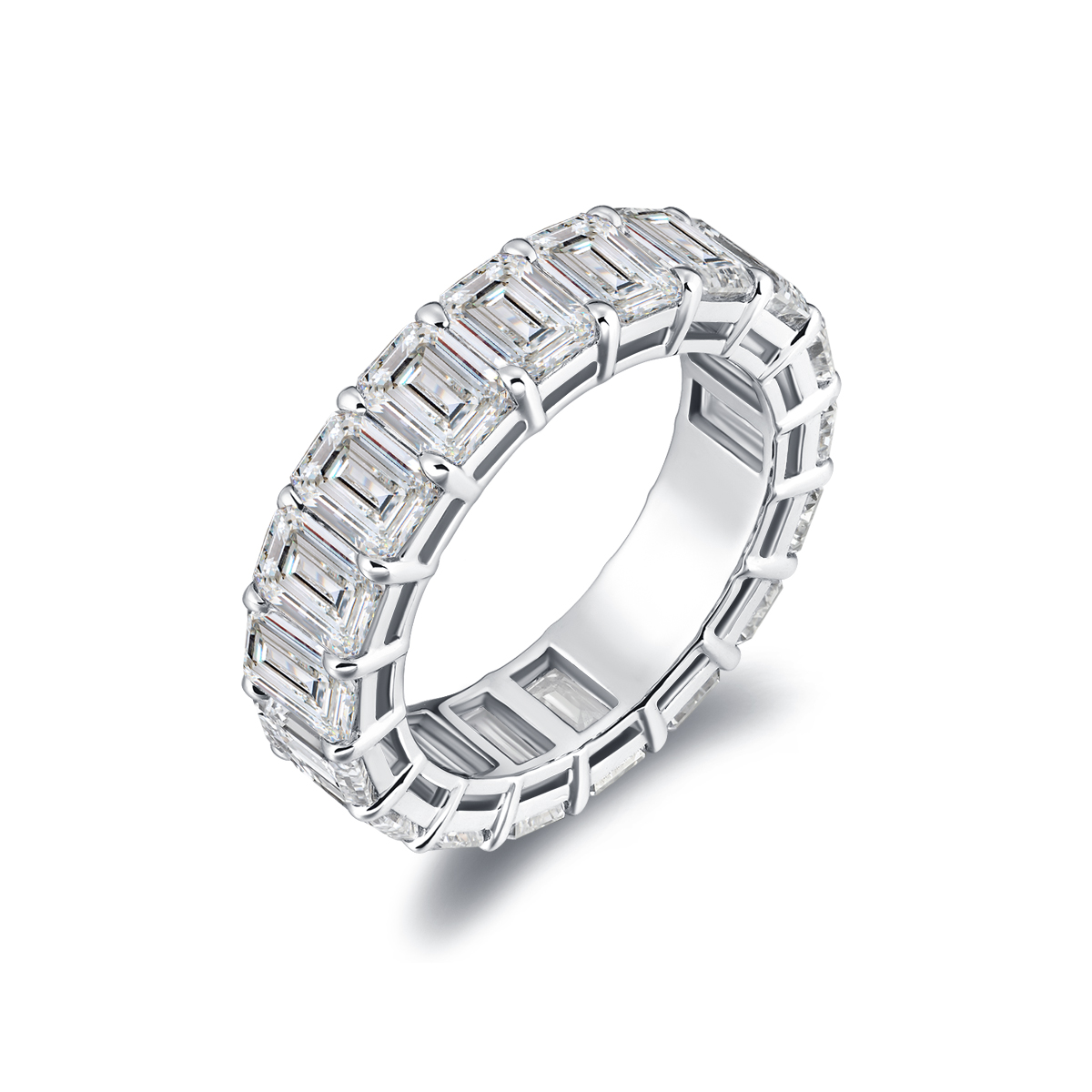 8 Carat Total Weight Luxury Emerald Cut Lab Grown Diamond Full Eternity Wide Wedding Band Baguette Ring-Light Mark