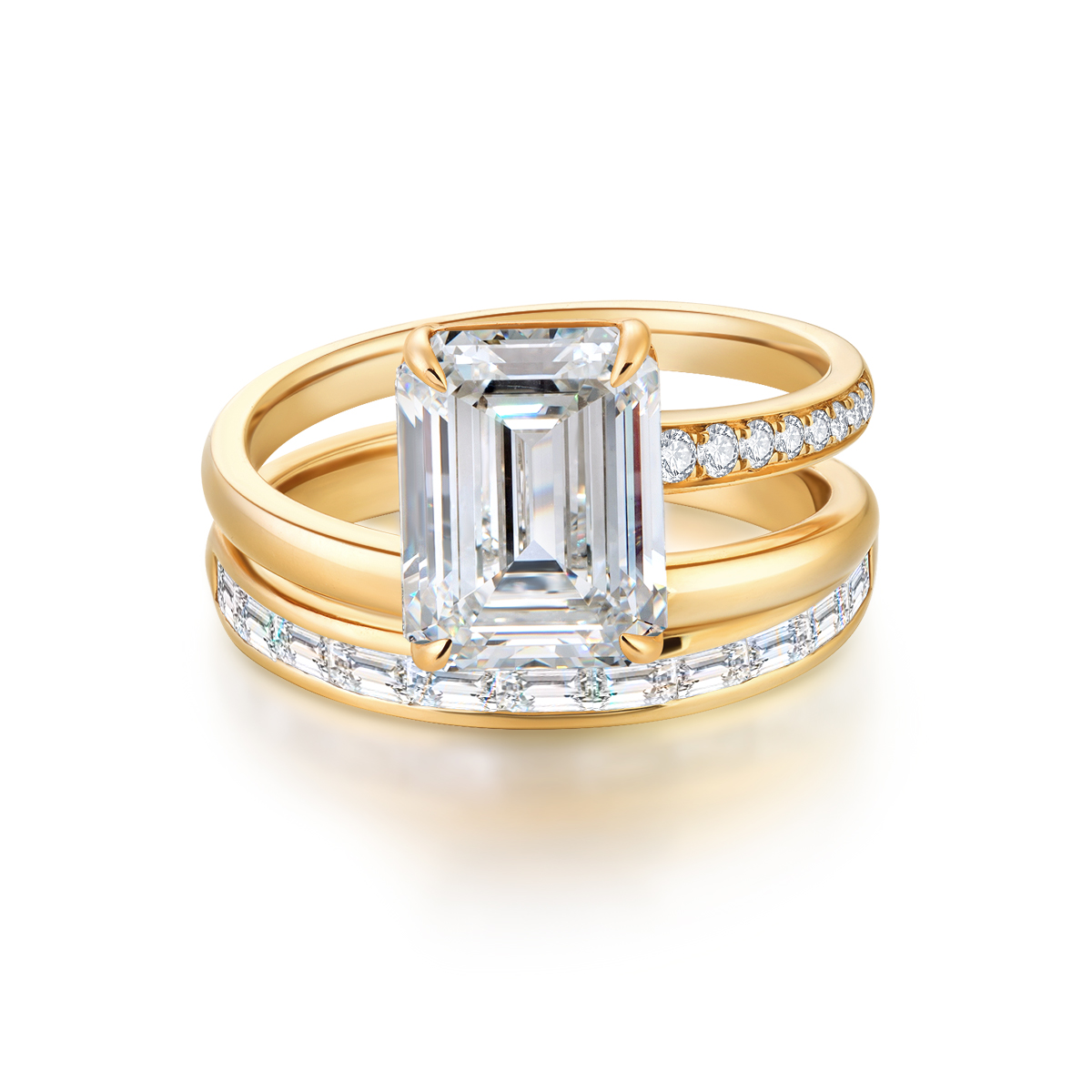 4 Carat Center Stone Emerald Cut Lab Grown Diamond Modern East West Engagement Ring  (4.5 Ct Tw)-Light Mark