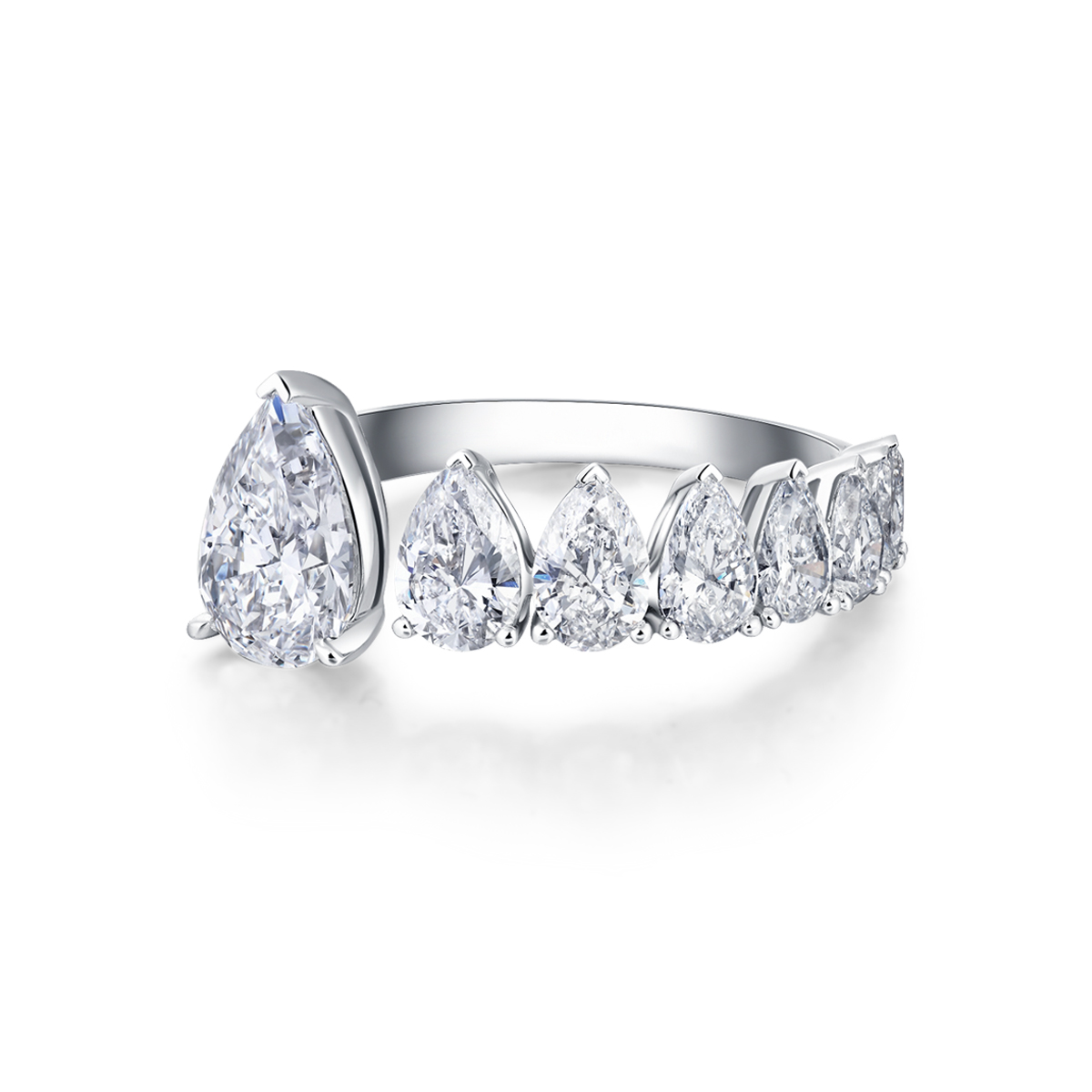 2.4 Carat Total Weight Eight Stone Pear Cut Off Center Lab Grown Diamond Ring-Light Mark