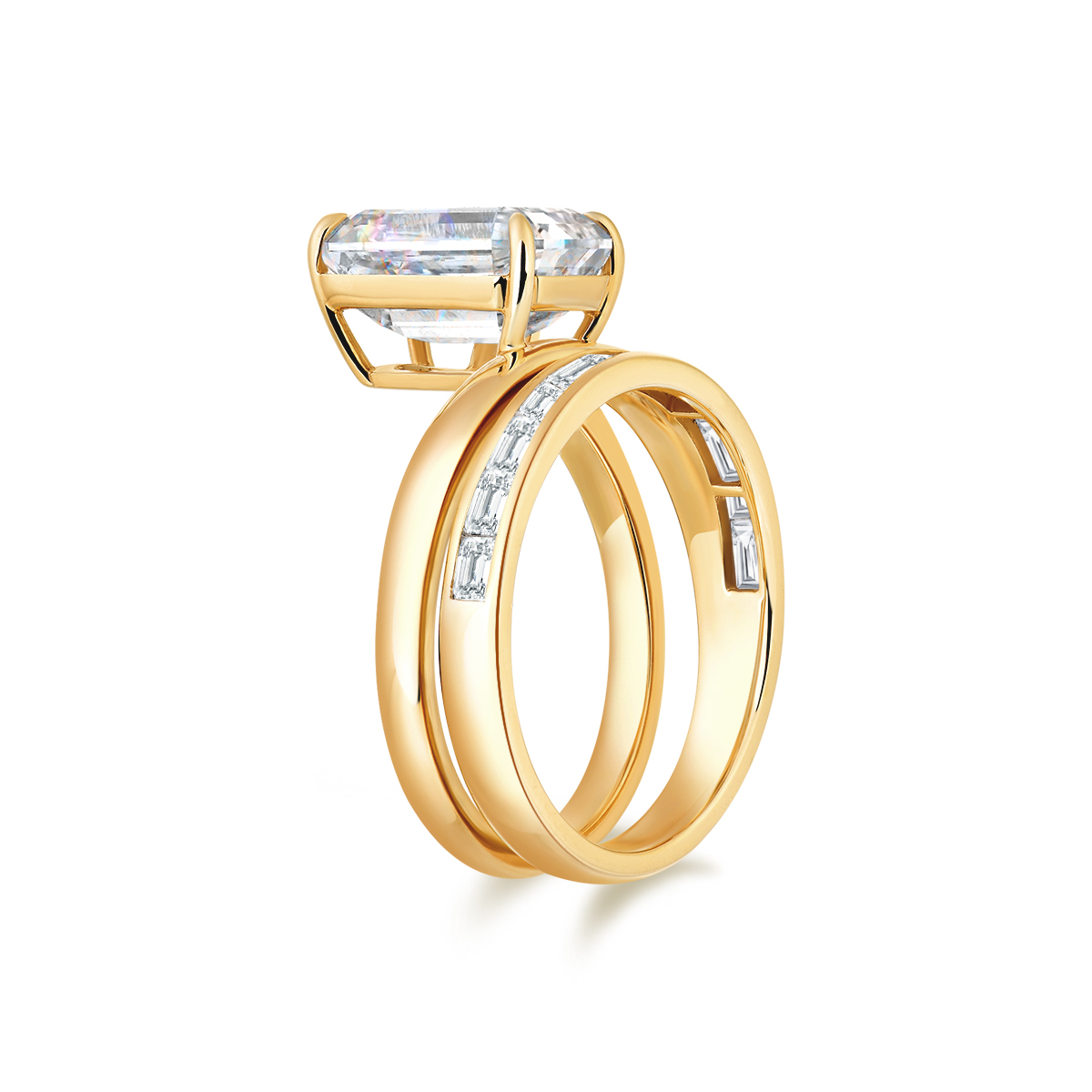 4 Carat Center Stone Emerald Cut Lab Grown Diamond Modern East West Engagement Ring  (4.5 Ct Tw)-Light Mark