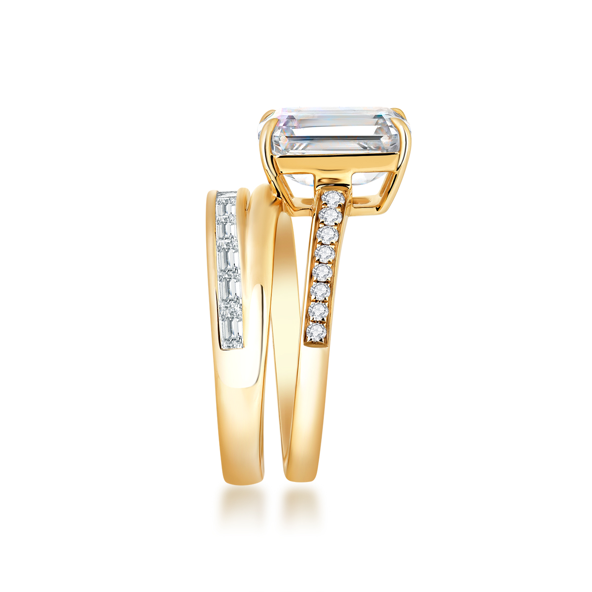 4 Carat Center Stone Emerald Cut Lab Grown Diamond Modern East West Engagement Ring  (4.5 Ct Tw)-Light Mark
