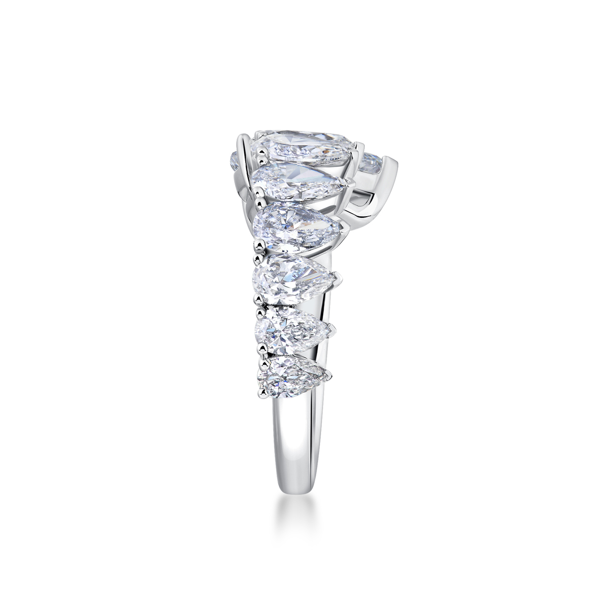 2.4 Carat Total Weight Eight Stone Pear Cut Off Center Lab Grown Diamond Ring-Light Mark