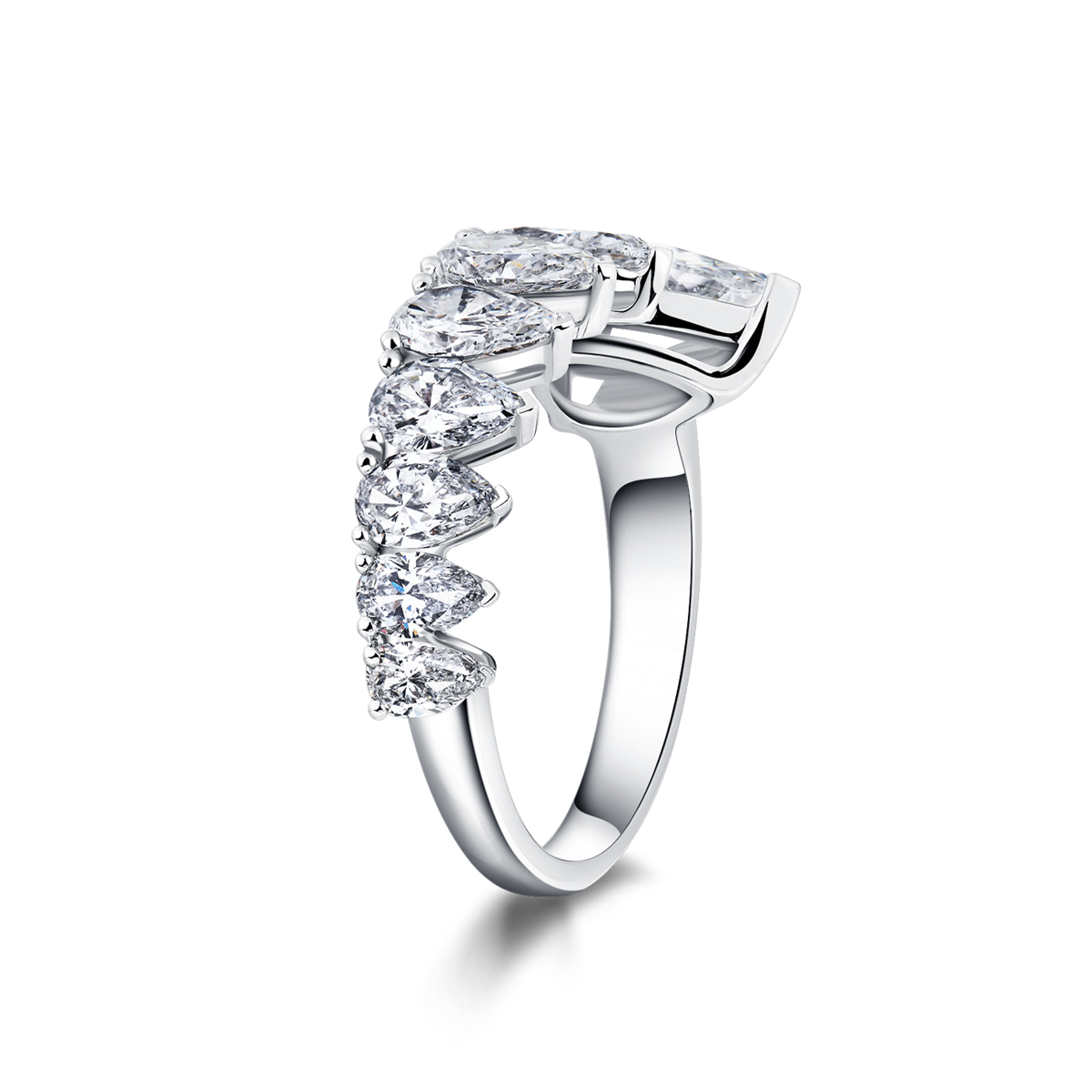 2.4 Carat Total Weight Eight Stone Pear Cut Off Center Lab Grown Diamond Ring-Light Mark