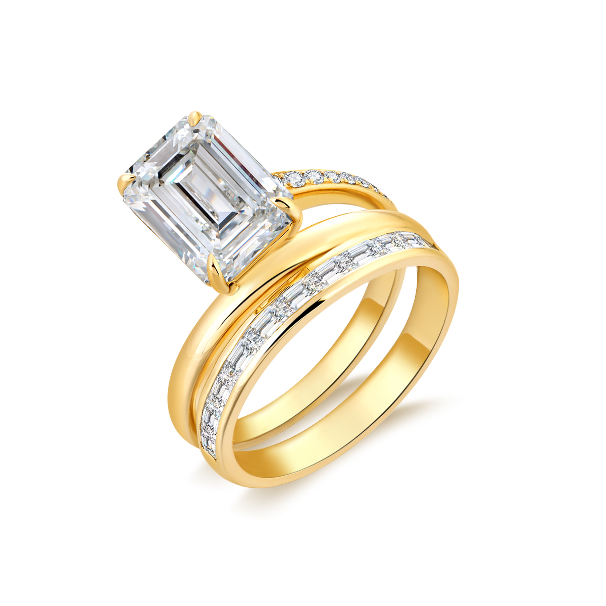 4 Carat Center Stone Emerald Cut Lab Grown Diamond Modern East West Engagement Ring  (4.5 Ct Tw)-Light Mark