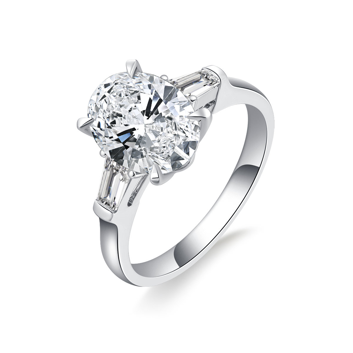 2 Carat Center Stone Oval Cut Lab Grown Diamond Modern Three Stone Engagement Ring (2.4 Ct. Tw.) 