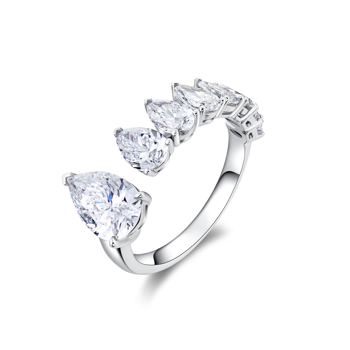 2.4 Carat Total Weight Eight Stone Pear Cut Off Center Lab Grown Diamond Ring-Light Mark
