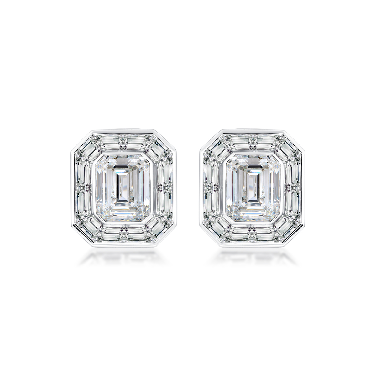 3.6 Carat Total Weight Halo Emerald Cut Lab Grown Diamond Stud Earrings in 18k White Gold