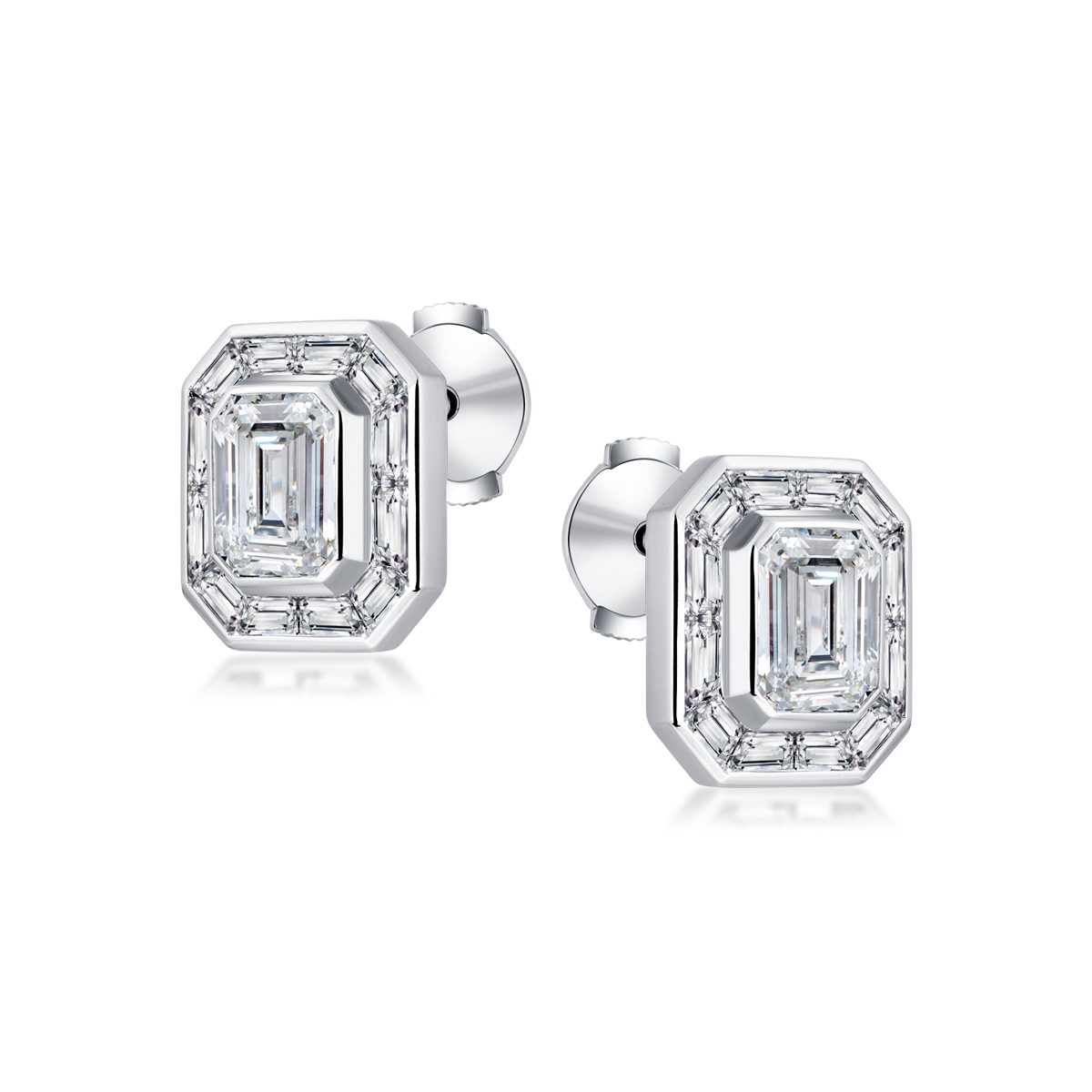 3.6 Carat Total Weight Halo Emerald Cut Lab Grown Diamond Stud Earrings in 18k White Gold
