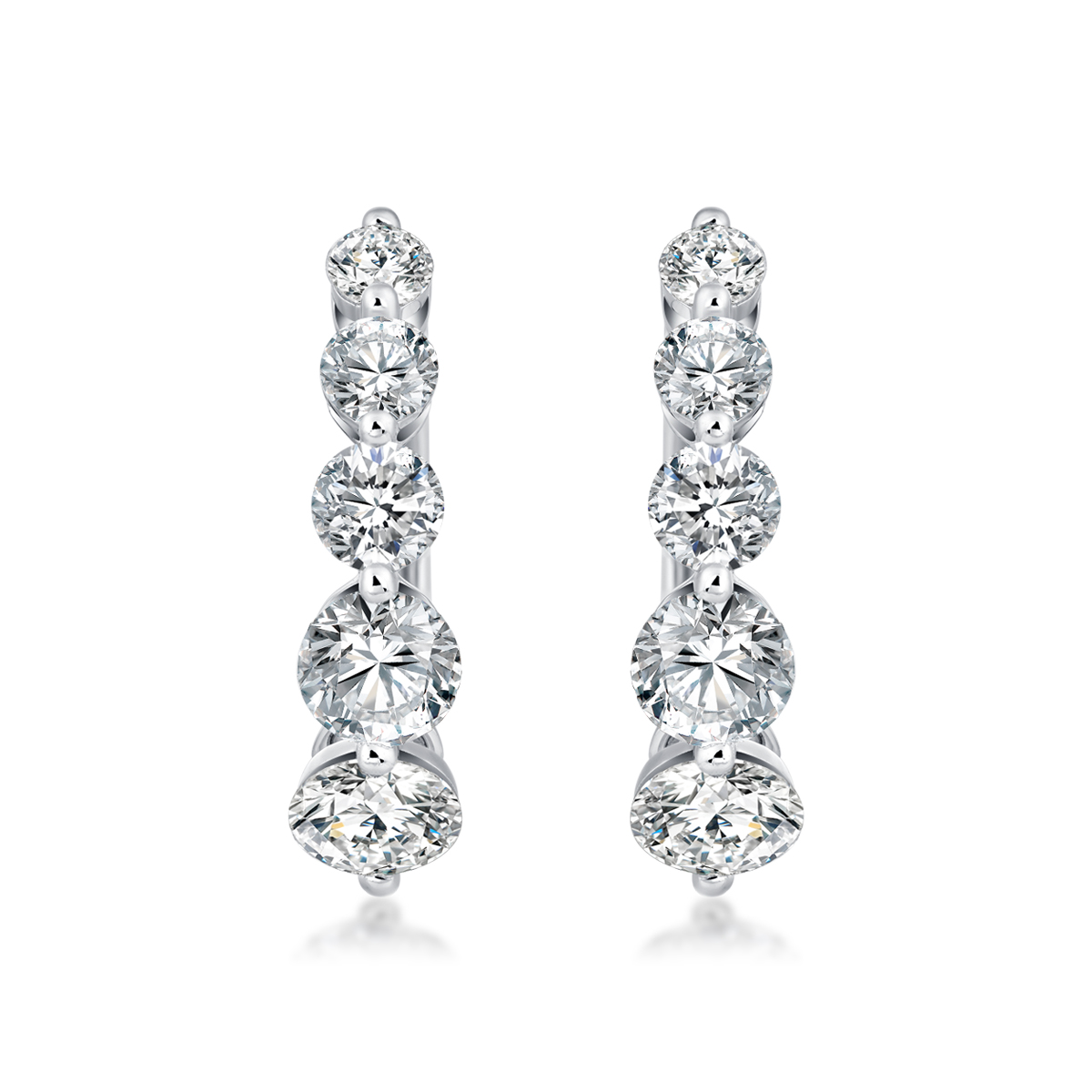 1.2 Total Carat Weight Round Cut 5-Stone Graduated Lab Grown Diamond Huggies Hoop Earrings