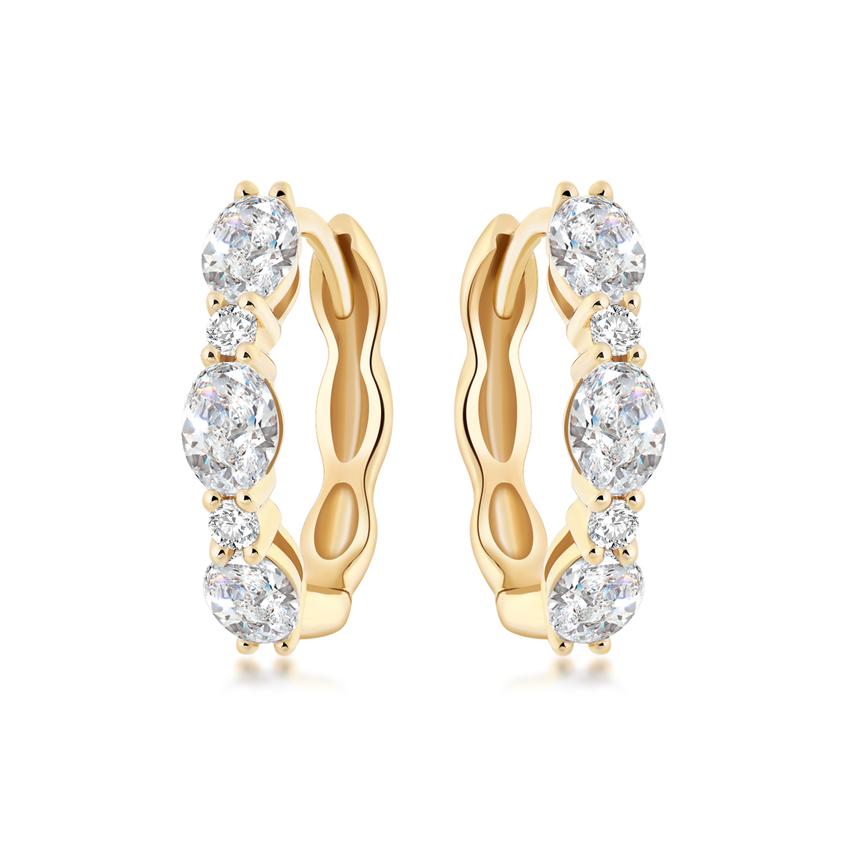 0.9 Carat Total Weight 5 Stone Oval and Round Cut Lab Grown Diamond Huggie Hoop Earrings