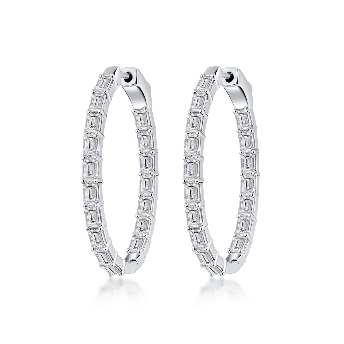 5.3 Carat Total Weight Emerald Cut Inside Out Lab Grown Diamond Hoop Earrings