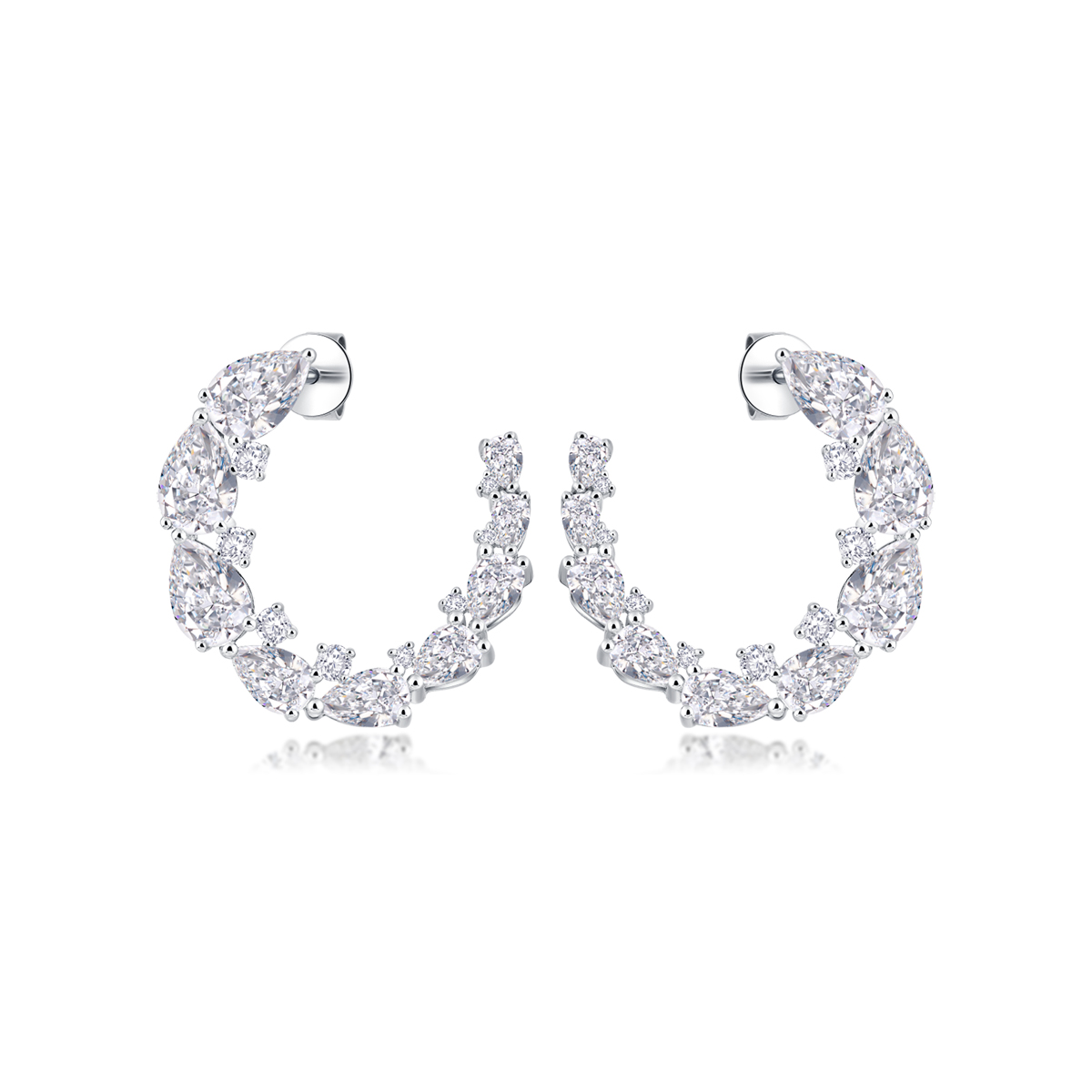 3.7 Carat Total Weight Graduated Pear Cut Diamond Garland Half Hoop Earrings in 18k White Gold