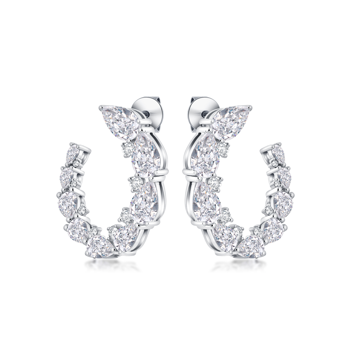 3.7 Carat Total Weight Graduated Pear Cut Diamond Garland Half Hoop Earrings in 18k White Gold