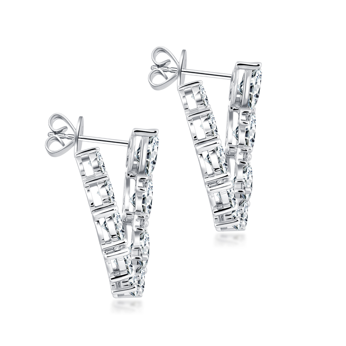 3.7 Carat Total Weight Graduated Pear Cut Diamond Garland Half Hoop Earrings in 18k White Gold