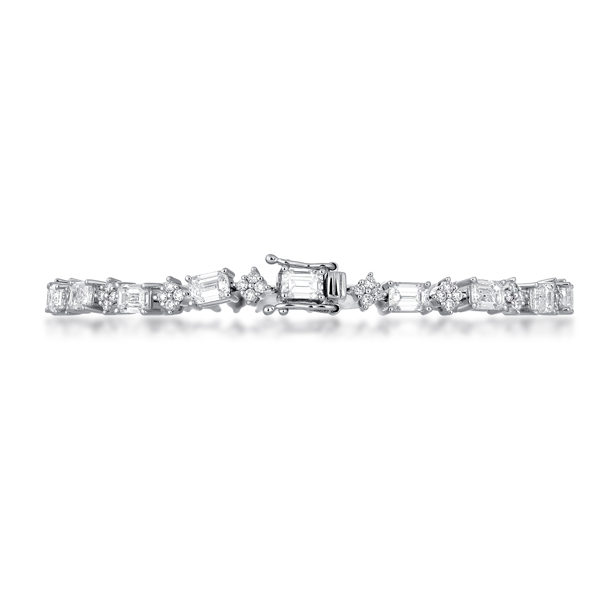 5.5 Carat Total Weight Emerald Cut and Round Cut Lab Grown Diamond Flower Cluster Bracelet-Light Mark