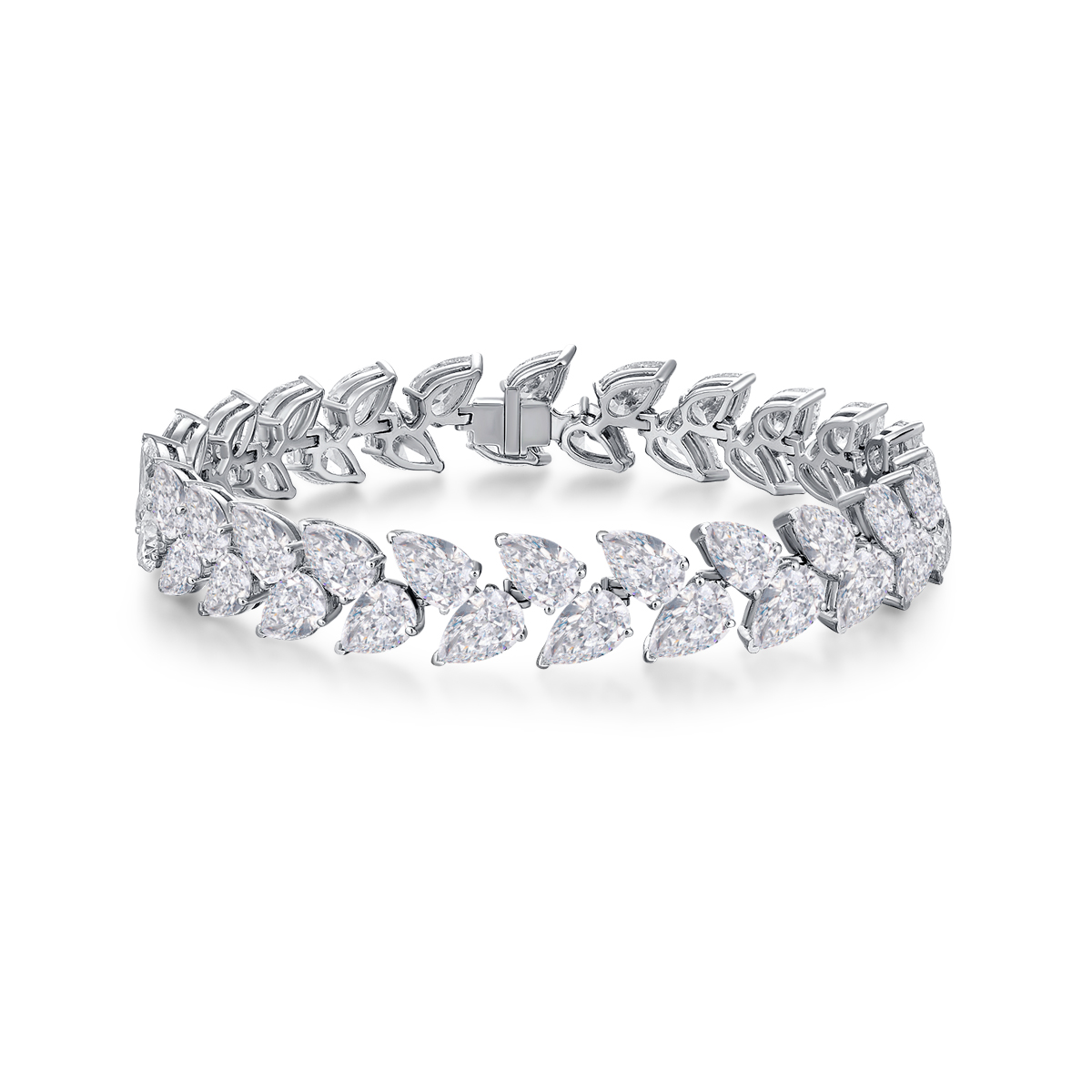 21.6 Carat Total Weight Pear Cut Lab grown Diamond Wreath and Leaf Garland Bracelet-Light Mark