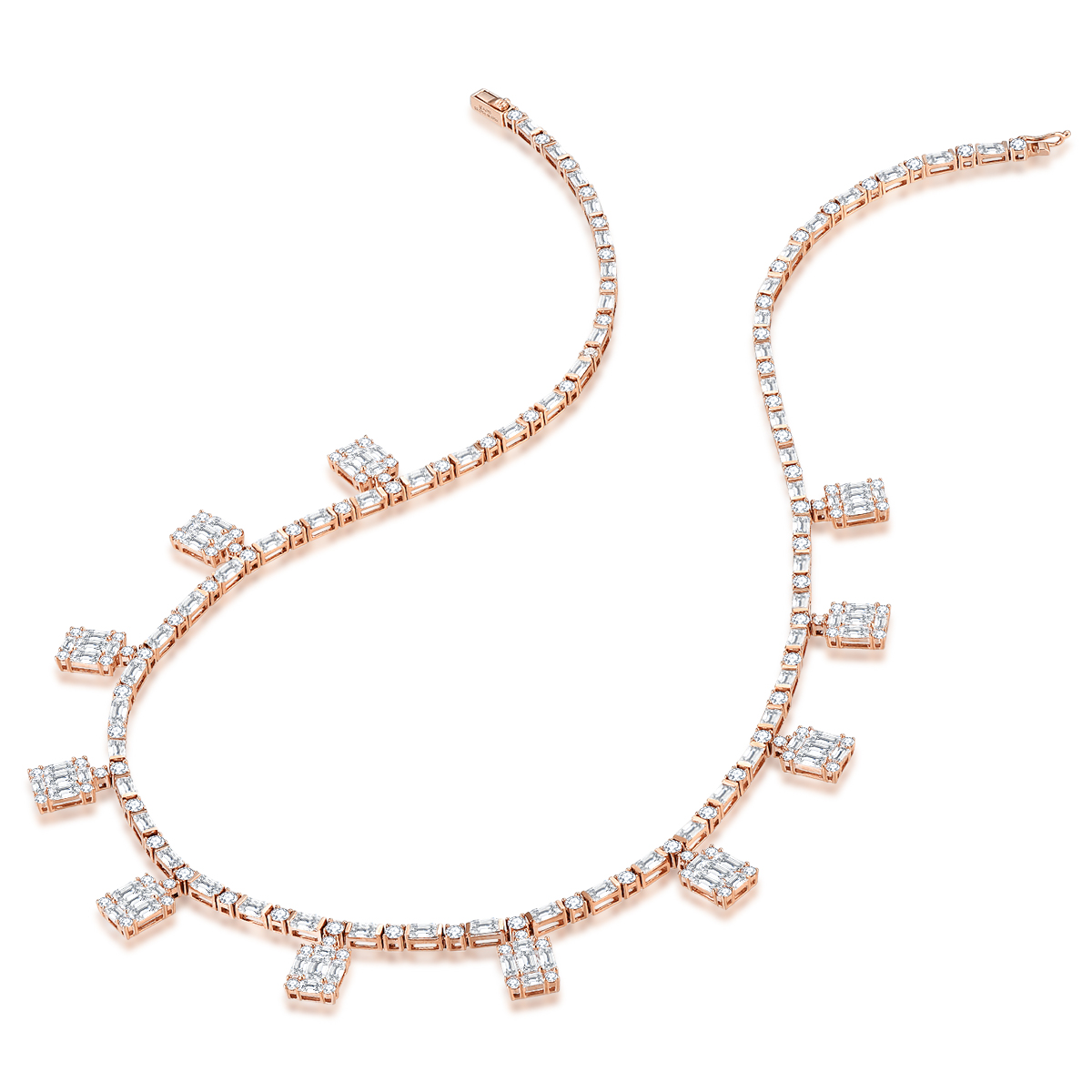11 Carat Total Weight Dangle Cluster Diamond Set Lab Grown Diamond Riviera Necklace-Light Mark