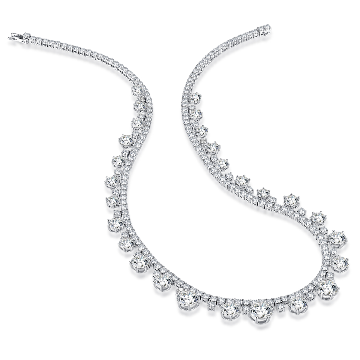 30.7 Carat Total Weight Graduated Round Cut Dangle Lab Grown Diamond Drops Riviera Necklace
