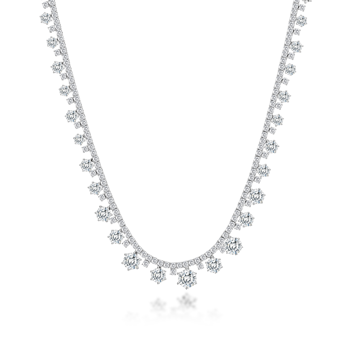 30.7 Carat Total Weight Graduated Round Cut Dangle Lab Grown Diamond Drops Riviera Necklace