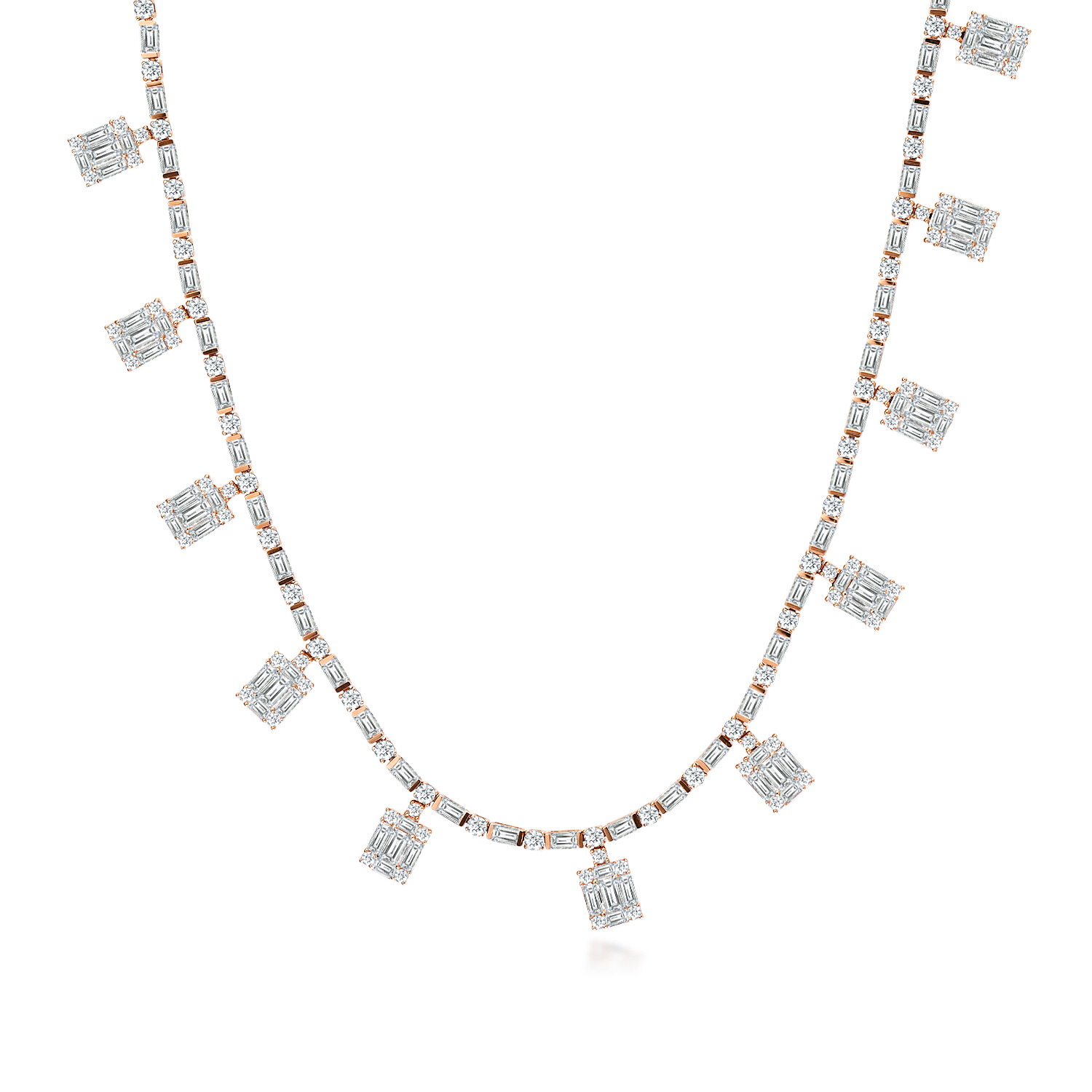 11 Carat Total Weight Dangle Cluster Diamond Set Lab Grown Diamond Riviera Necklace-Light Mark