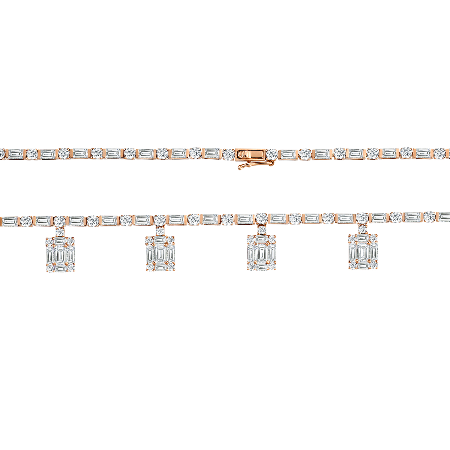 11 Carat Total Weight Dangle Cluster Diamond Set Lab Grown Diamond Riviera Necklace-Light Mark