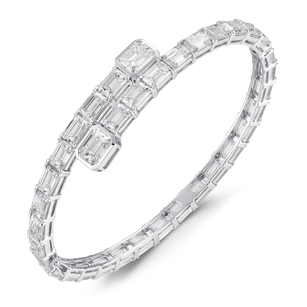 18 Carat Total Weight Statement Emerald Cut Lab Grown Diamond Overlap Bangle Bracelet-Light Mark
