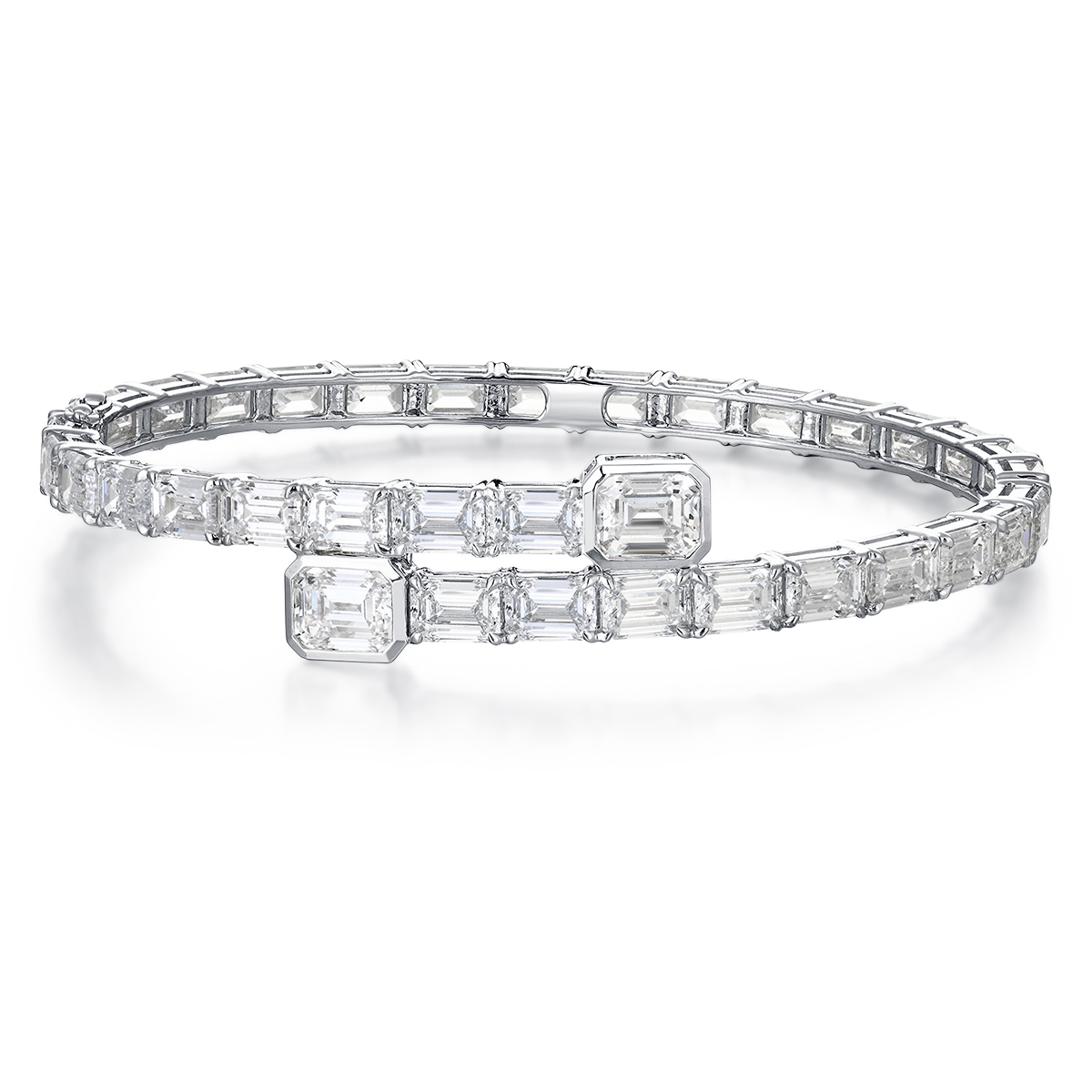 18 Carat Total Weight Statement Emerald Cut Lab Grown Diamond Overlap Bangle Bracelet-Light Mark