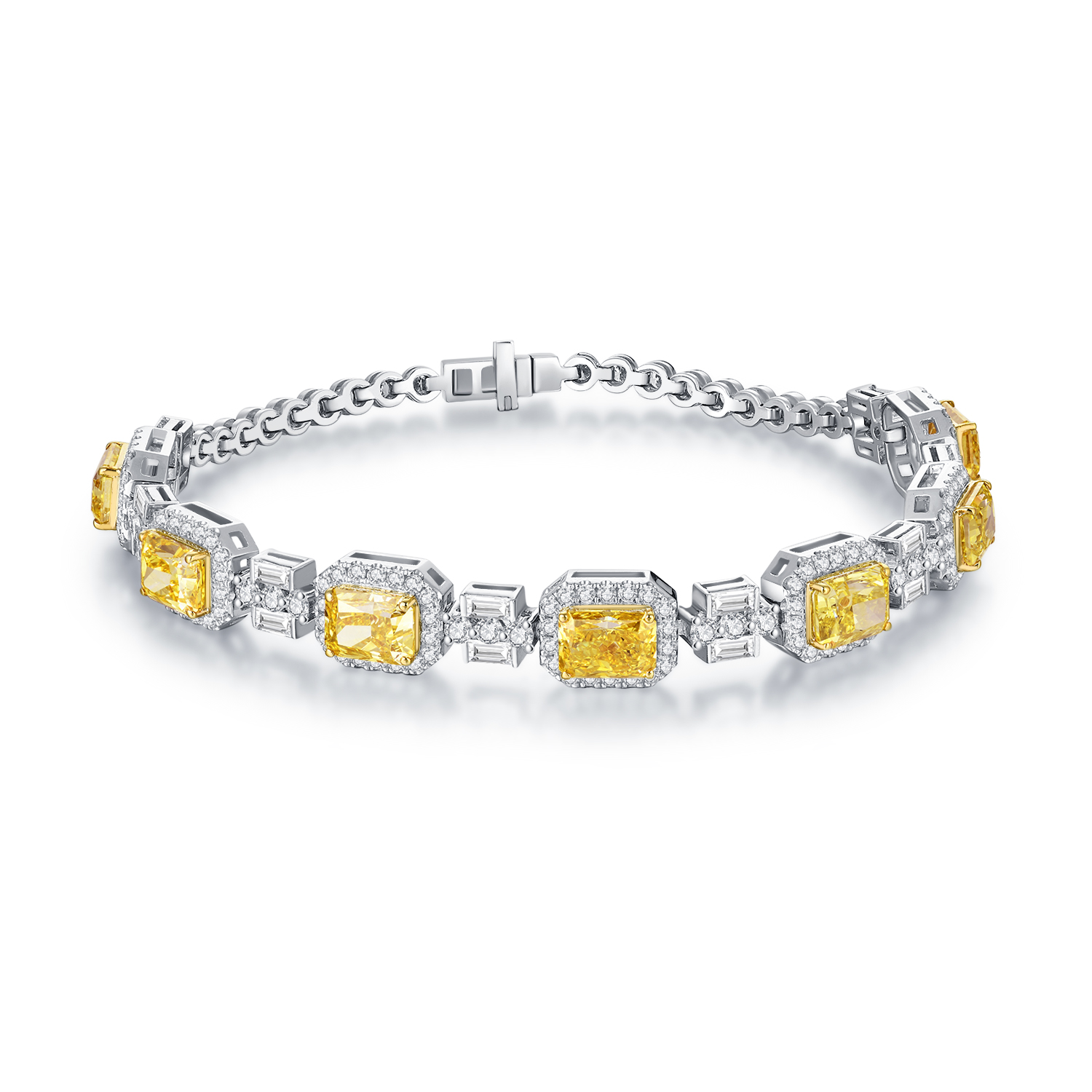 8.3 Carat Total Weight Yellow and White Halo Radiant Cut Lab Grown Diamond Mix Shape Bracelet-Light Mark