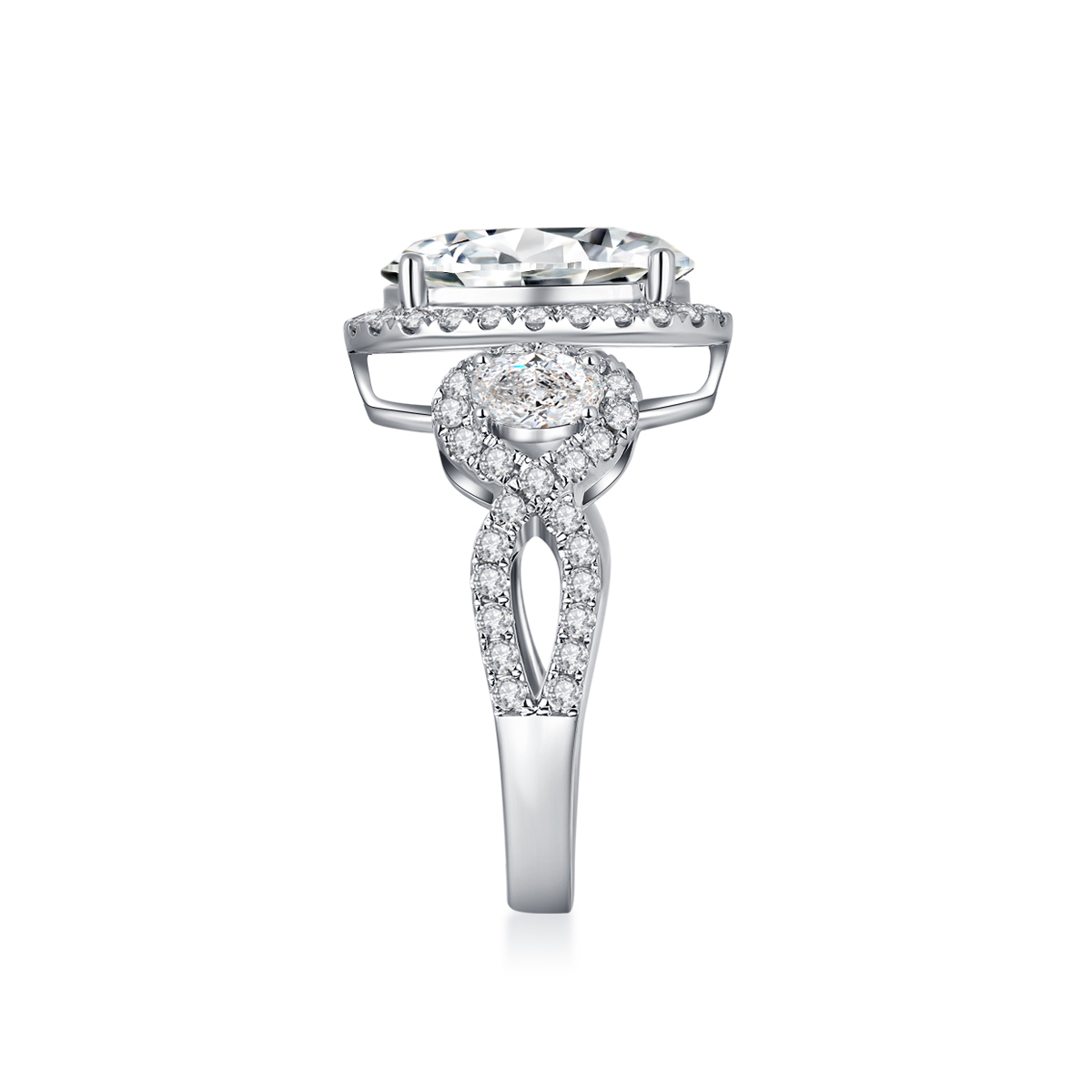 3 Carat Center Stone Halo Oval Cut Lab Grown Diamond Three Stone Engagement Ring (4 Ct Tw)