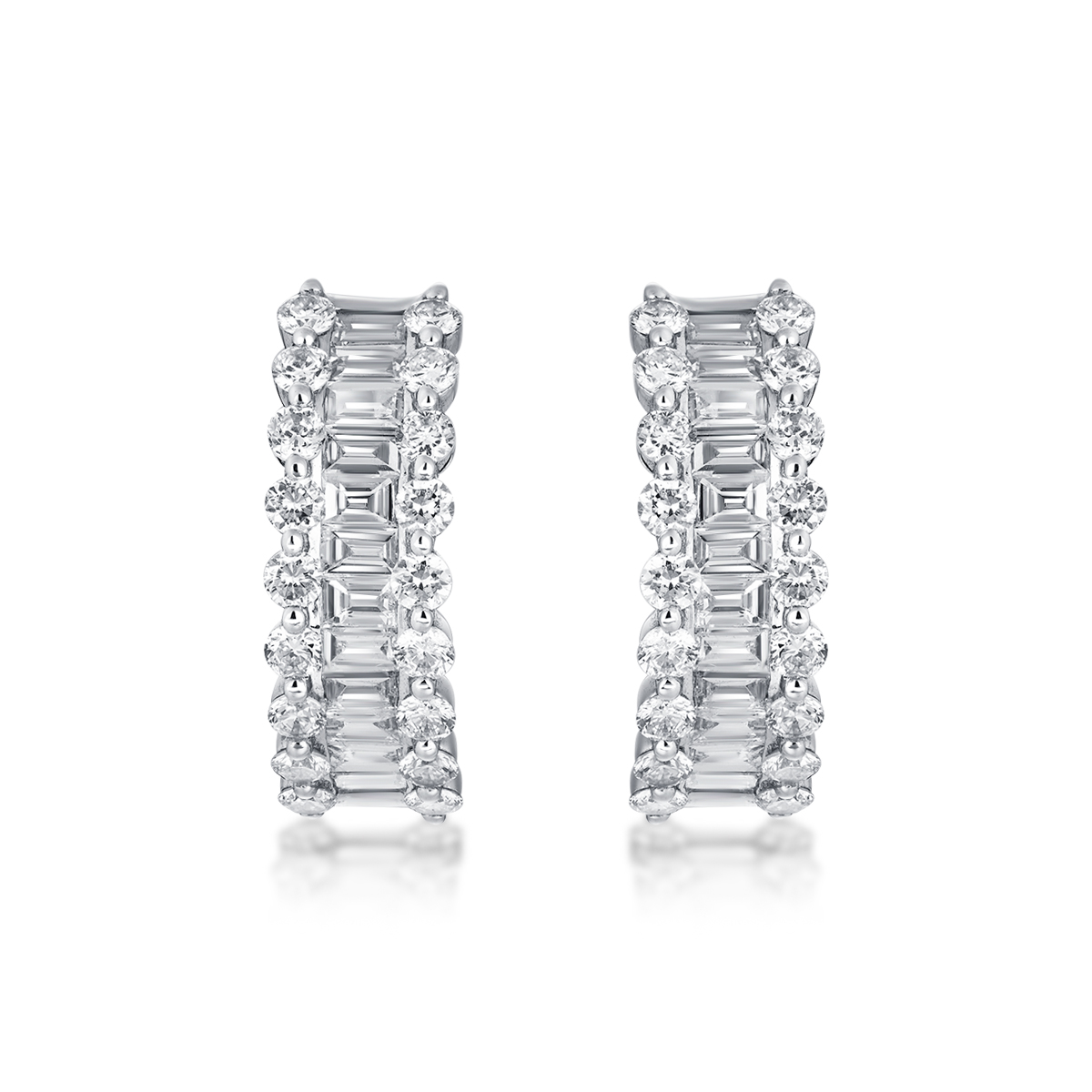 1.8 Carat Total Weight Baguette and Round Shape Lab Grown Diamond Huggies Earrings In 18k White Gold