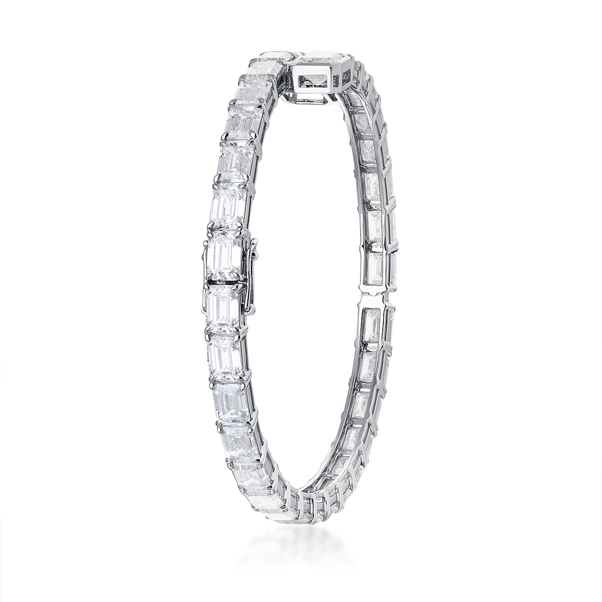 18 Carat Total Weight Statement Emerald Cut Lab Grown Diamond Overlap Bangle Bracelet-Light Mark