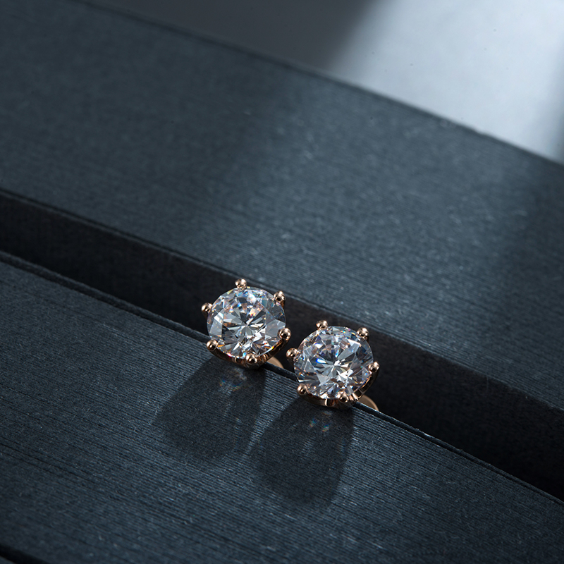 6 Prong Brilliant Round Cut Lab Grown Diamond Stud Earrings in 18k Rose Gold  ( 1 Ct Tw)