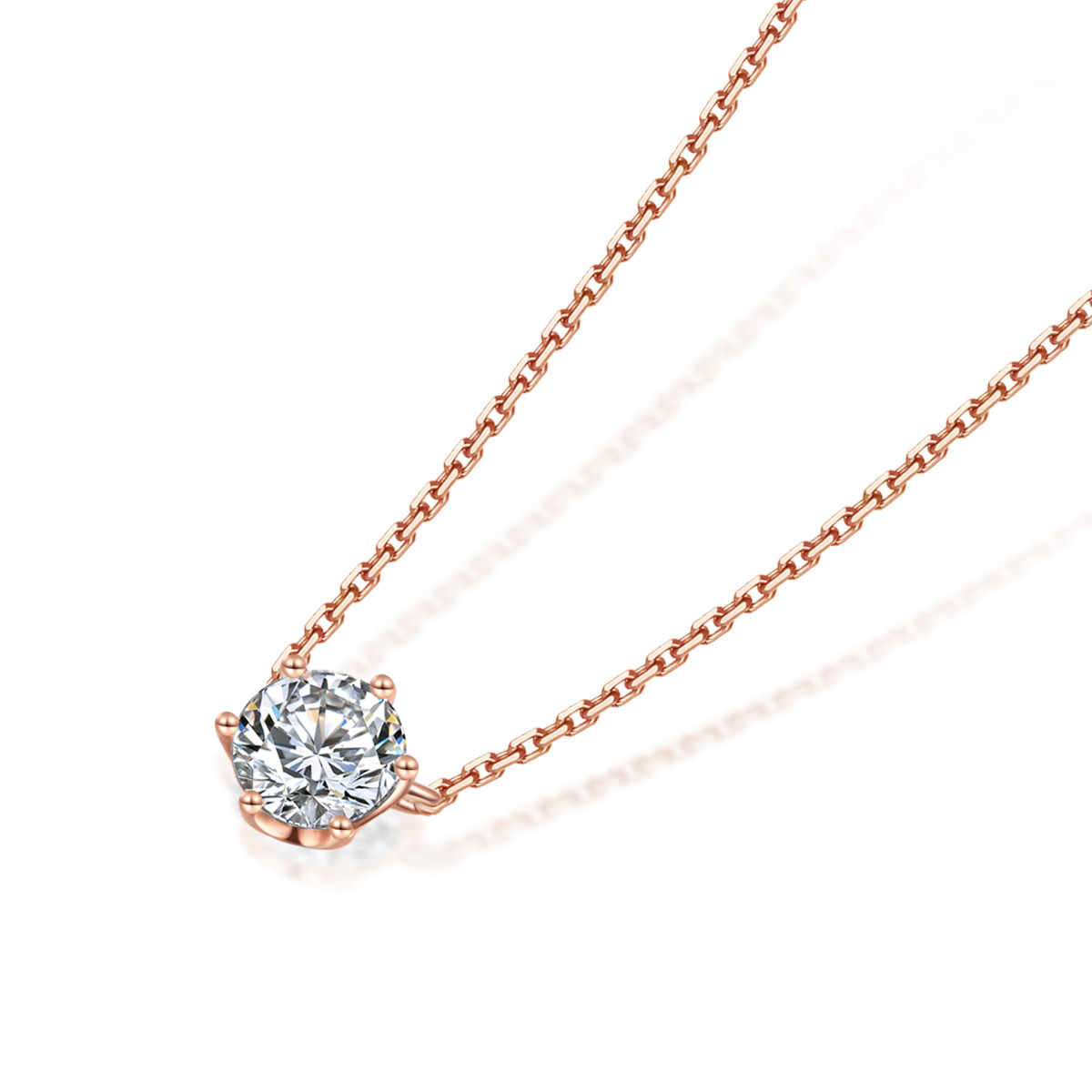 6 Prong Brilliant Round Cut Lab Grown Diamonpendant Necklace in 18k Gold (1 Ct Tw)