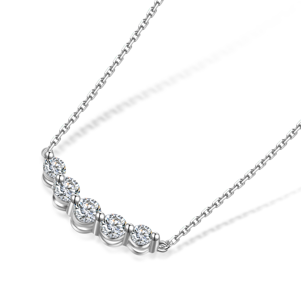 5 Stone Round Cut Lab Grown Diamond Smile Bar Necklace in 18k Gold  ( 0.5 Ct Tw)