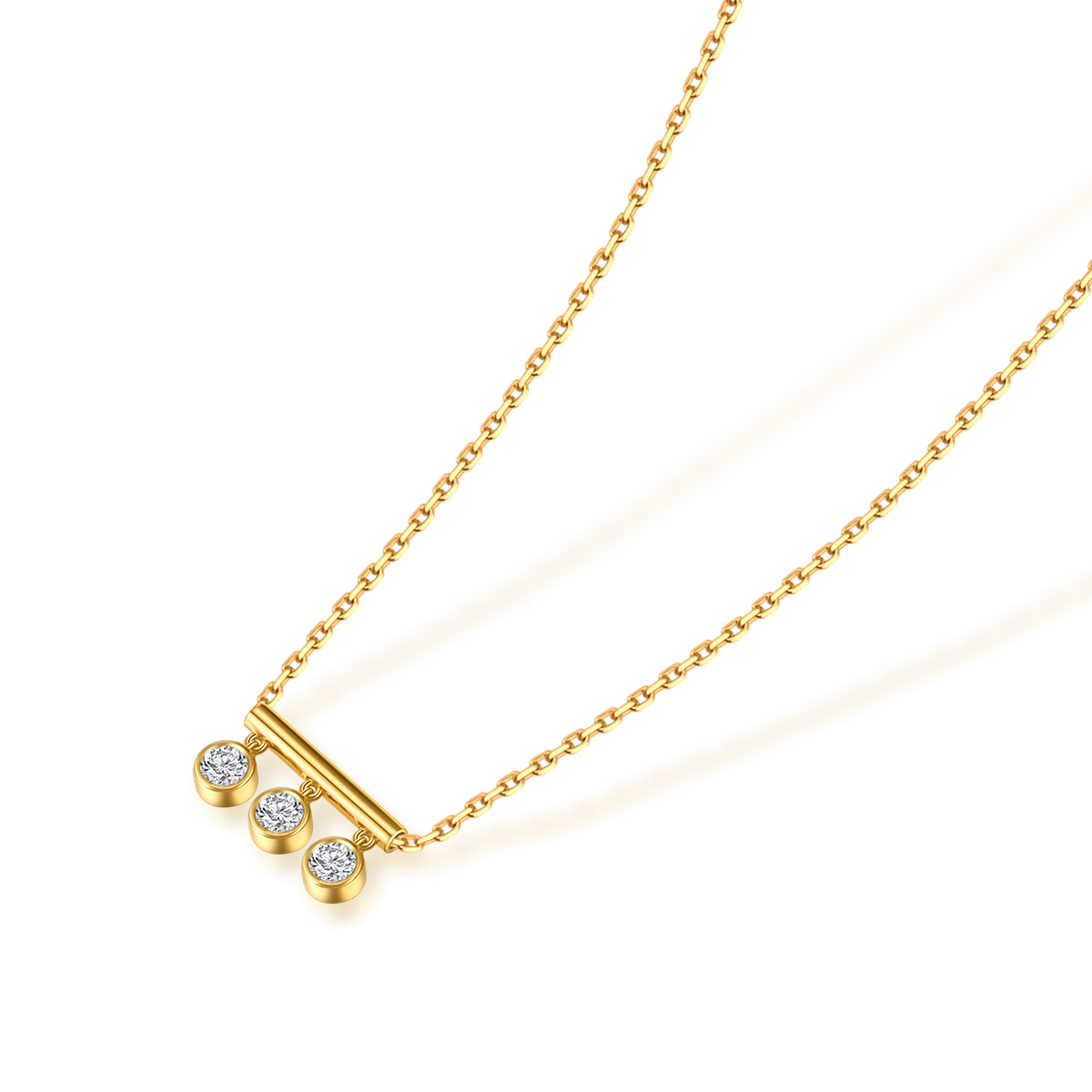 3 Stone Bezel Set Lab Grown Diamond Bar Necklace  in 18k Gold ( 0.13 Ct Tw)
