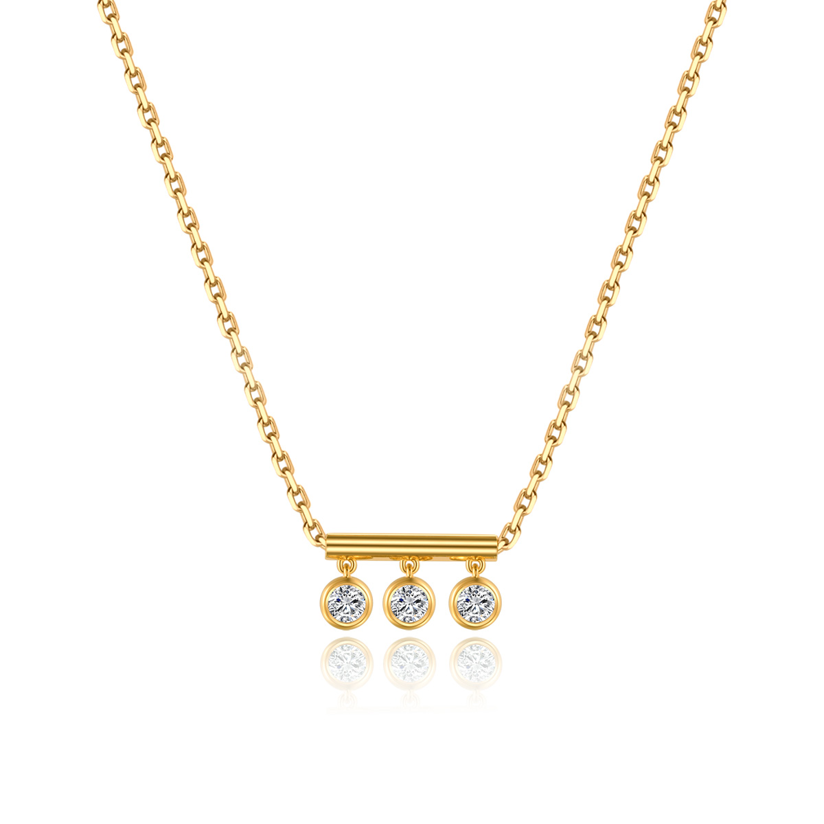 3 Stone Bezel Set Lab Grown Diamond Bar Necklace  in 18k Gold ( 0.13 Ct Tw)
