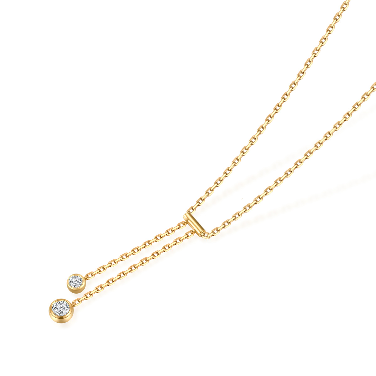 Bezel Set Lab Grown Diamond Asymmetric Chain Necklace in 18k Gold  (0.14 Ct Tw)