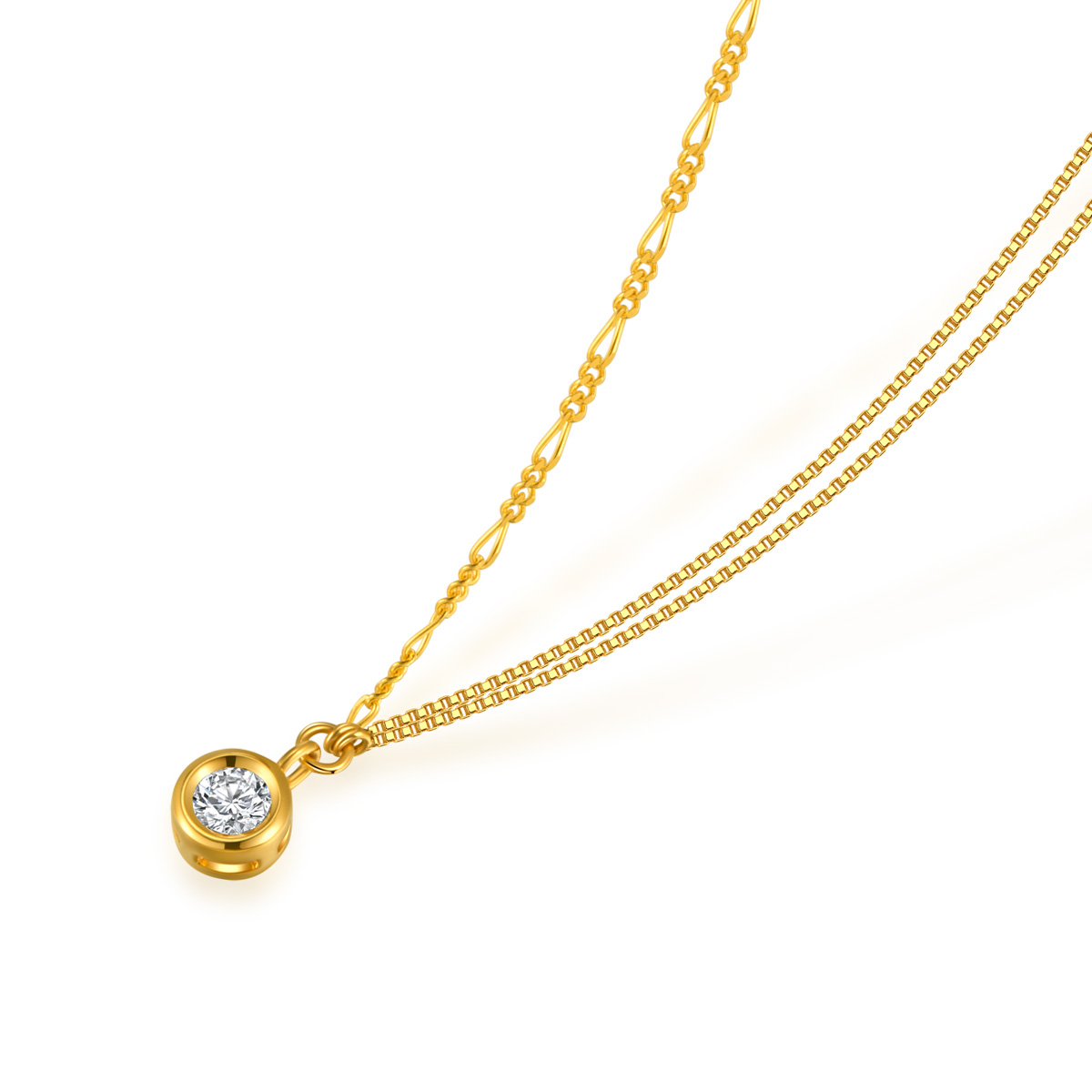 Bezel Set Lab Grown Diamond Mix Chain Necklace in 18k Gold ( 0.18 Ct Tw)