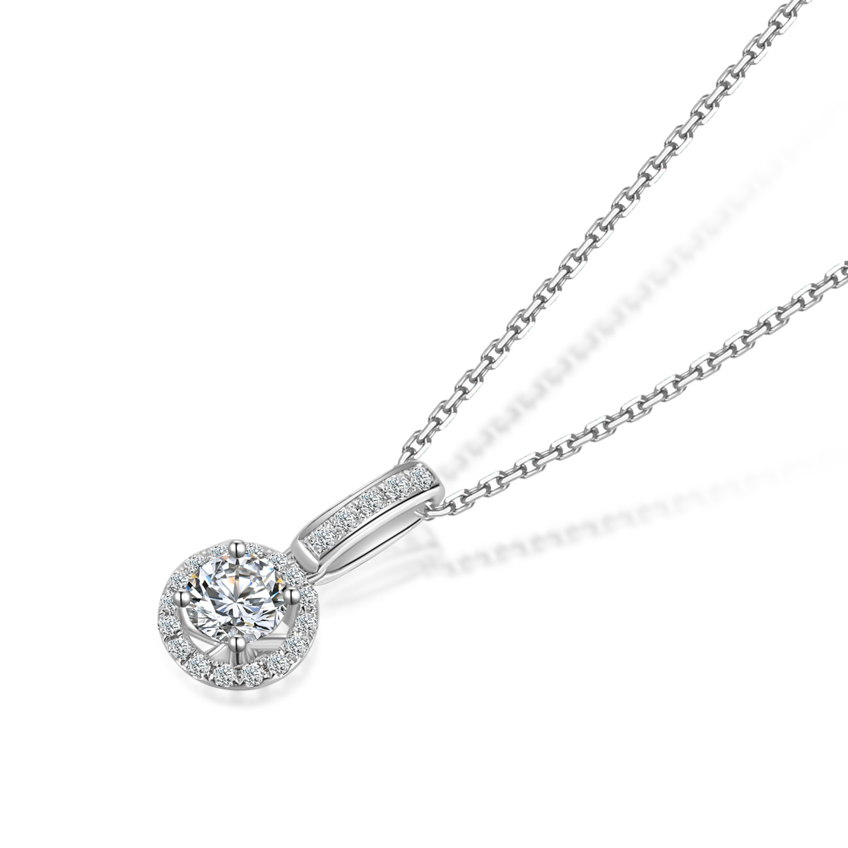 Halo Round Cut Lab Grown Diamond Pendant Necklace in 18k Gold ( 0.7 Ct Tw)