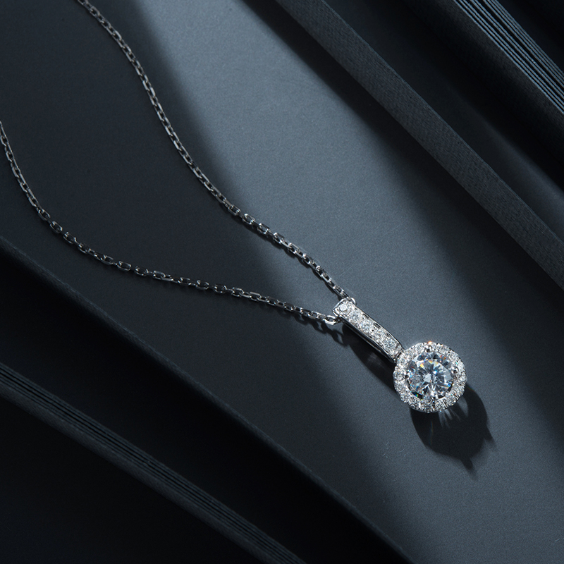 Halo Round Cut Lab Grown Diamond Pendant Necklace in 18k Gold ( 0.7 Ct Tw)