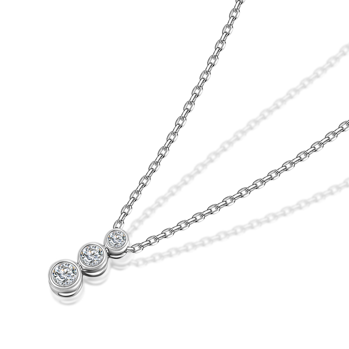 3 Stone Round Cut Lab Grown Diamond Drop Pendant Necklace in 18k Gold ( 0.1 Ct Tw)