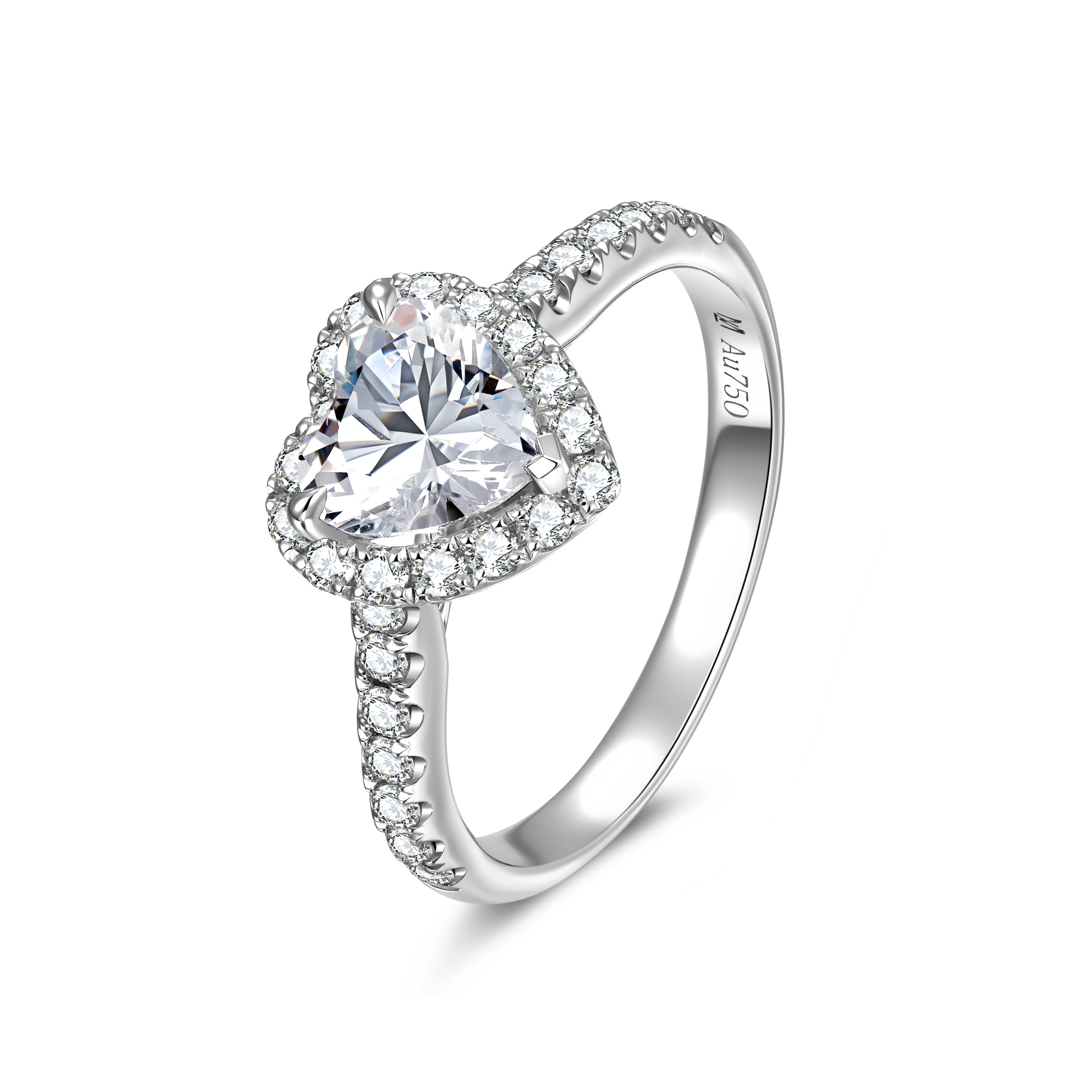 IGI Certificated 1 Carat Heart Cut Lab Grown Diamond Engagement Ring in 18k White Gold (1.3 Ct. Tw)