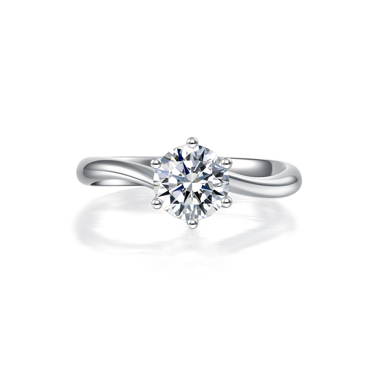 1 Carat Round Cut Lab Grown Diamond Wave Curved Solitaire Engagement Ring