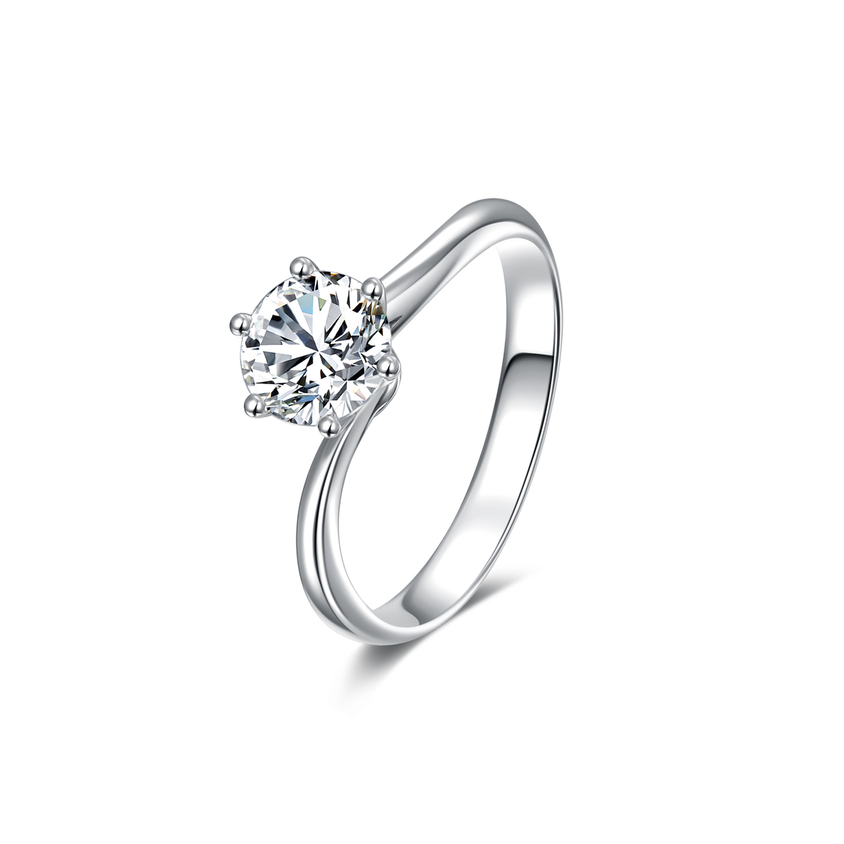 1 Carat Round Cut Lab Grown Diamond Wave Curved Solitaire Engagement Ring