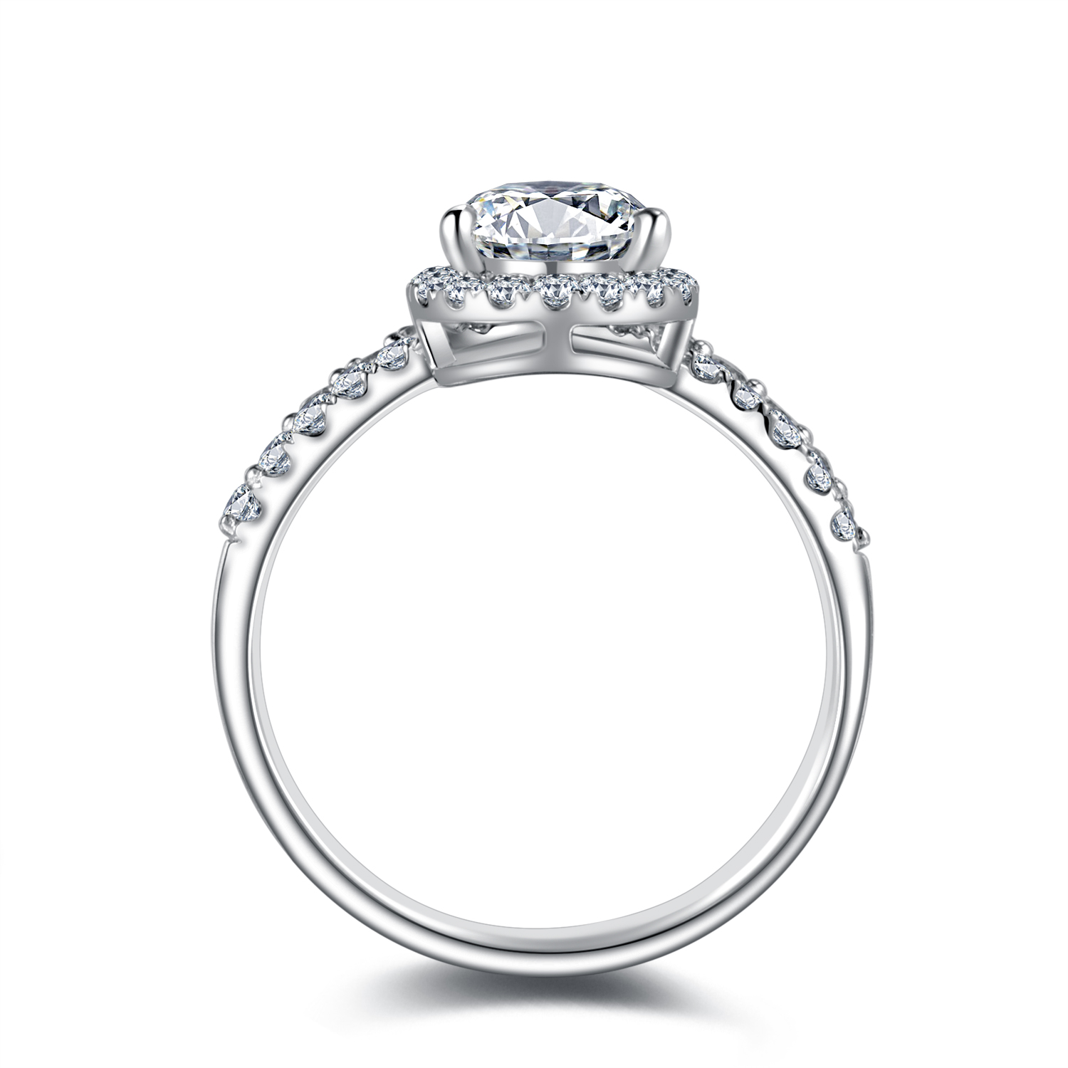 1 Carat Center Stone Halo Pear Cut Lab Grown Diamond V Shape Two Row Engagement Ring (1.6 Ct Tw)-Light Mark