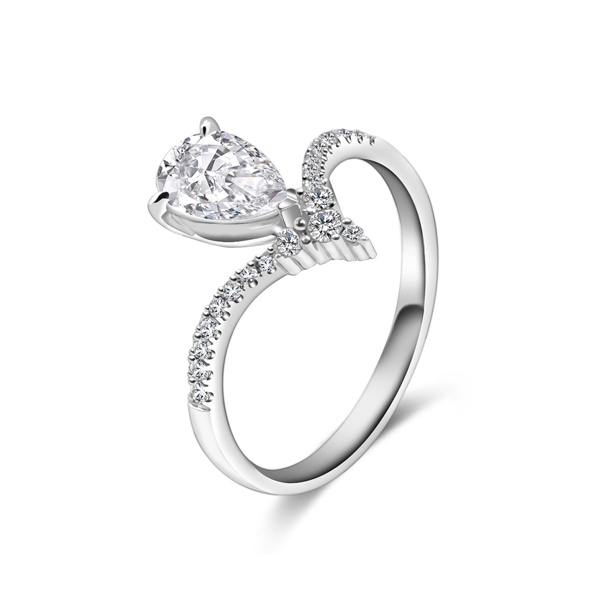 0.6 Carat Center Stone Pear Cut Lab Grown Diamond Sharp V Shape Enagegement Ring (0.7 Ct Tw)