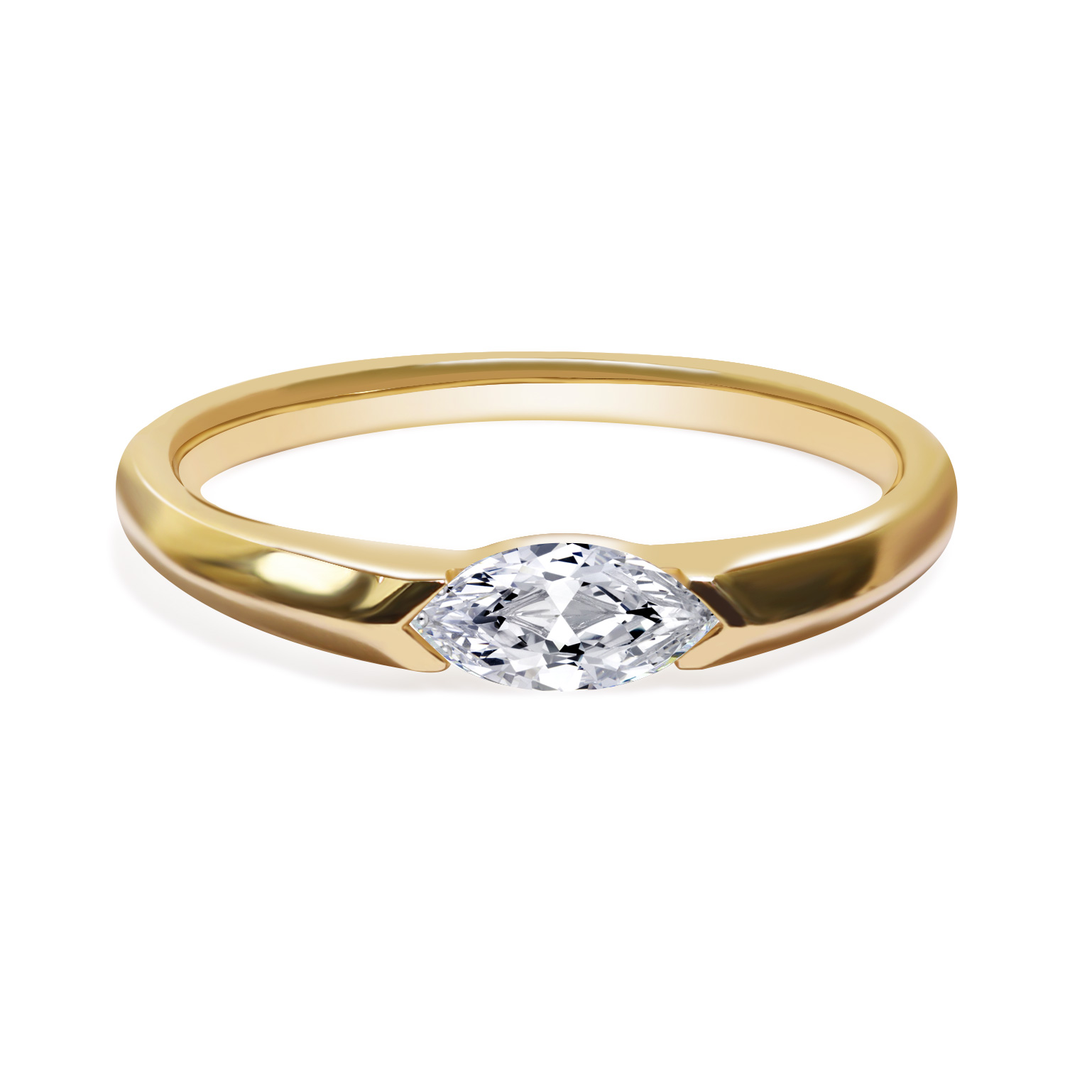 Exceptional Flush Set Marquise Cut Lab Grown Diamond Solitaire Ring in 18k Gold (0.3 Ct Tw)