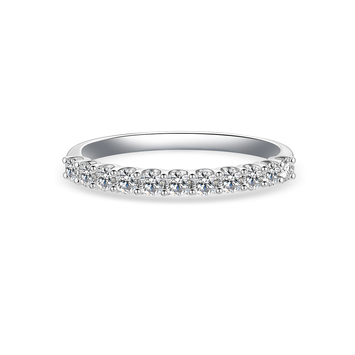 0.4 Carat Total Weight Eleven Stone Round Cut Lab Grown Diamond Half Eternity Band Wedding Ring in 18k White Gold 