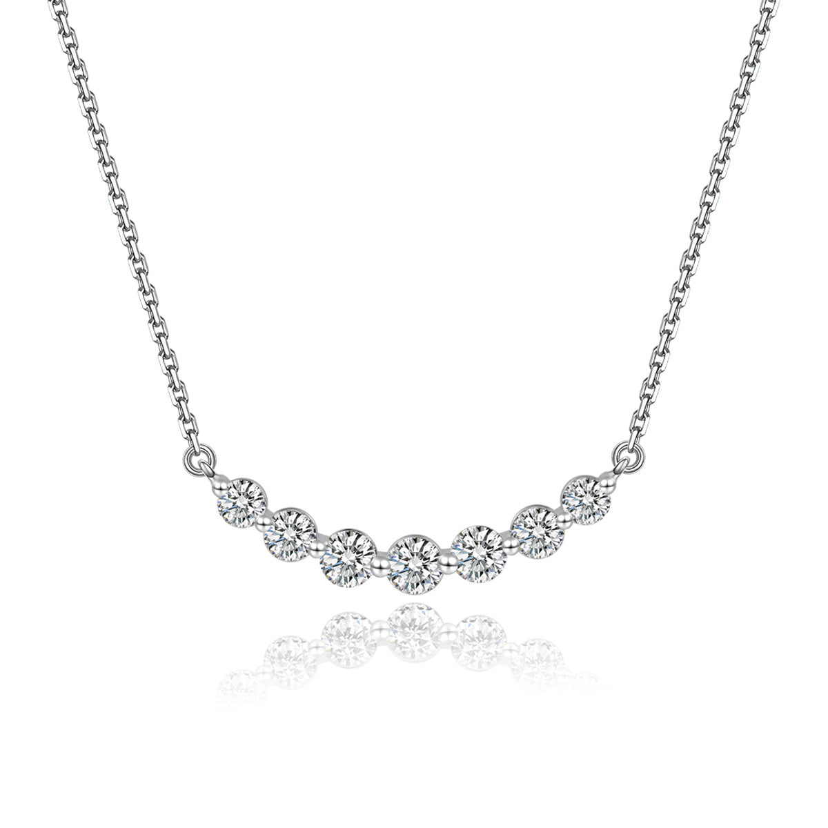 7 Stone Round Cut Lab Grown Diamond  Smile Bar Necklace in 18k Gold (0.4 Ct Tw)